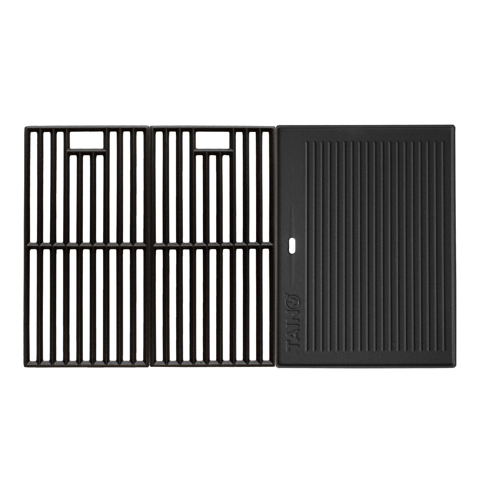 Set mit zwei Grillrosten und einer Grillplatte aus Gusseisen