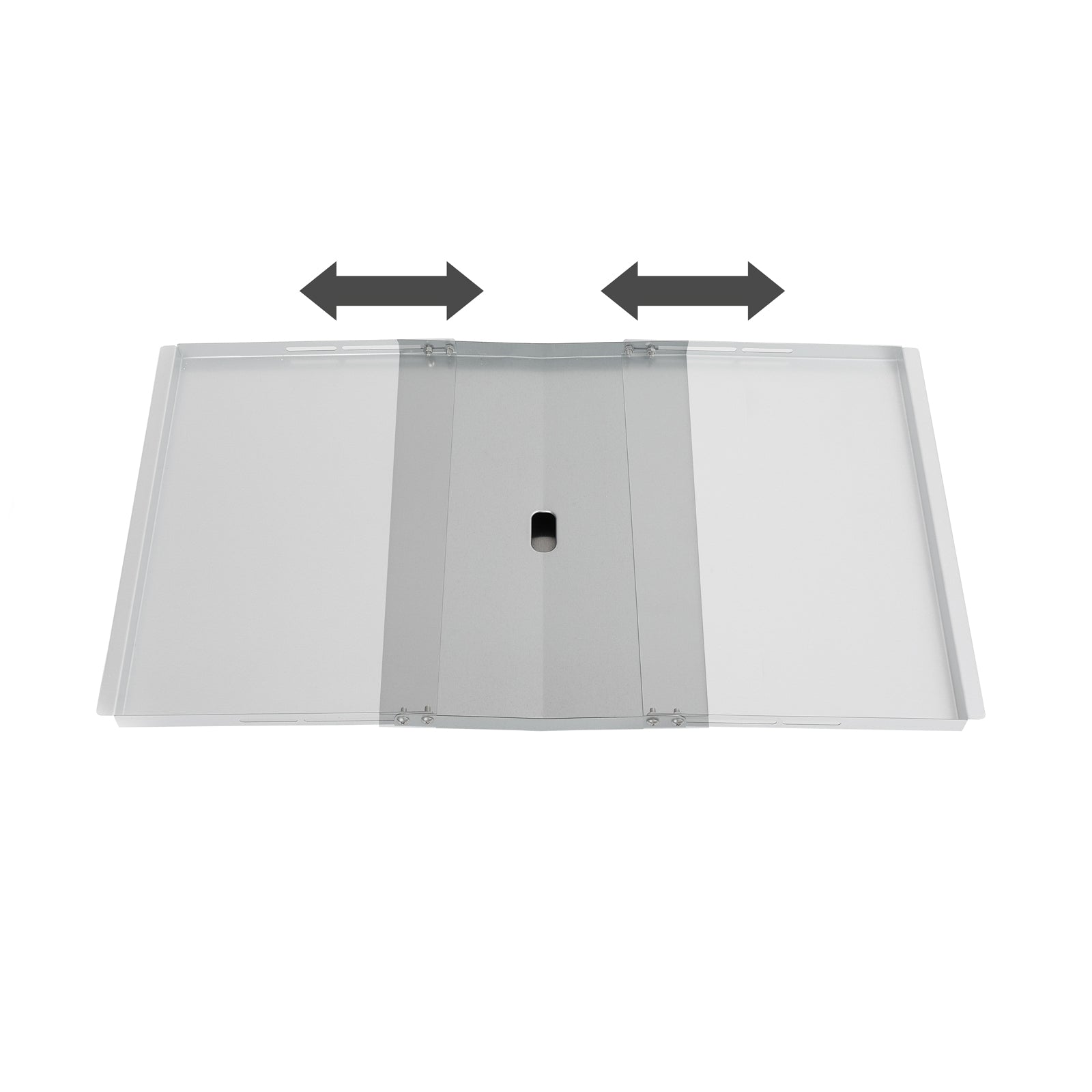 TAINO Universal Fettwanne für Gasgrills - Darstellung der Auszieh-Funktion mit zwei Pfeilen