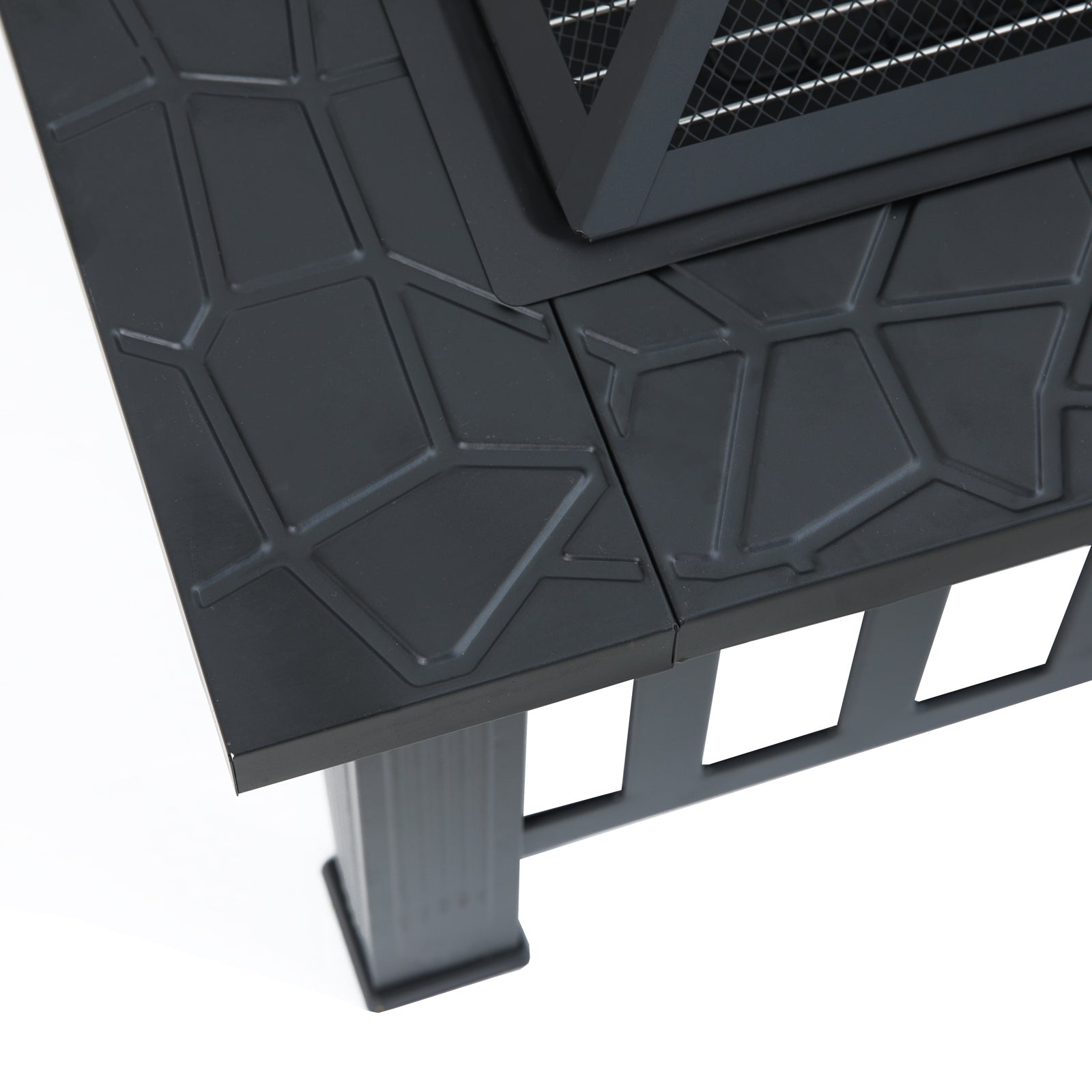 TAINO Eckige Design Feuerschale Stahl mit Grill und Funkenschutz - Detail Rand