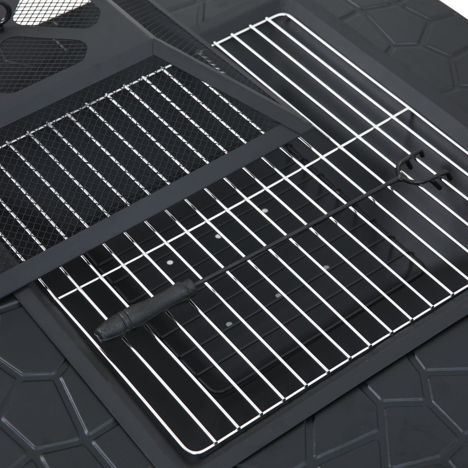 TAINO Eckige Design Feuerschale Stahl mit Grill und Funkenschutz - Detail Grillrost