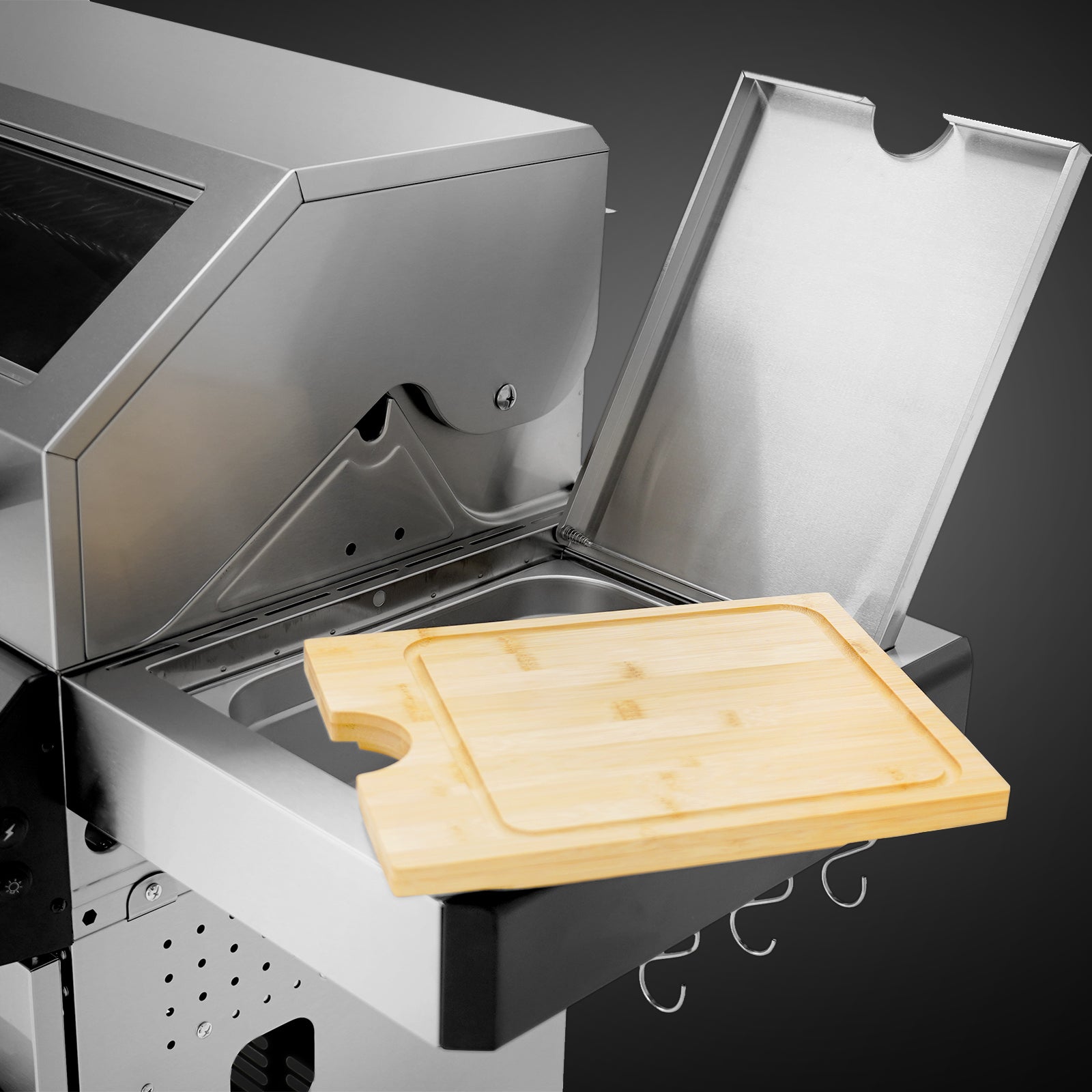 TAINO PLATINUM YAMARA 4+2 Edelstahl Gasgrill 4-Brenner Spar-Angebot mit Abdeckhaube - Seitentisch mit Schneidebrett