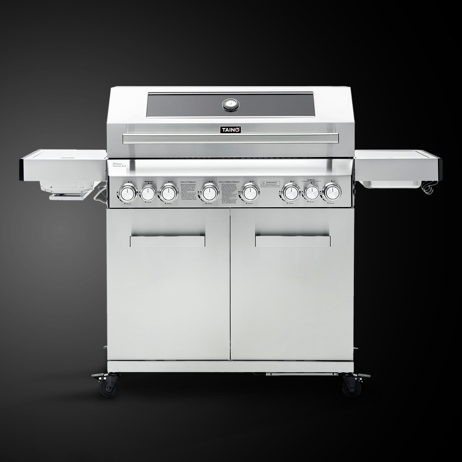 TAINO PLATINUM YAMARA 6+2 Edelstahl Gasgrill 6-Brenner Spar-Angebot mit Abdeckhaube - Frontalansicht