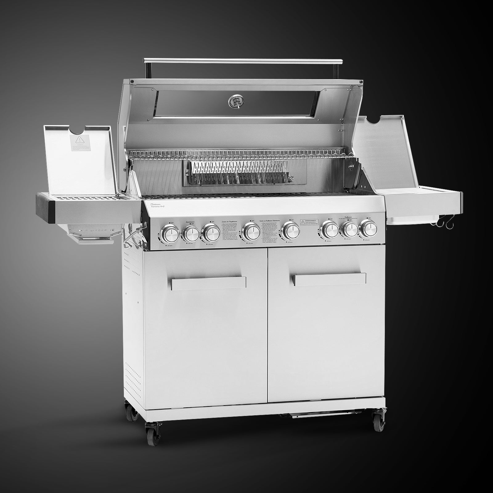 TAINO PLATINUM YAMARA 6+2 Edelstahl Gasgrill 6-Brenner Spar-Angebot mit Abdeckhaube - Deckel offen