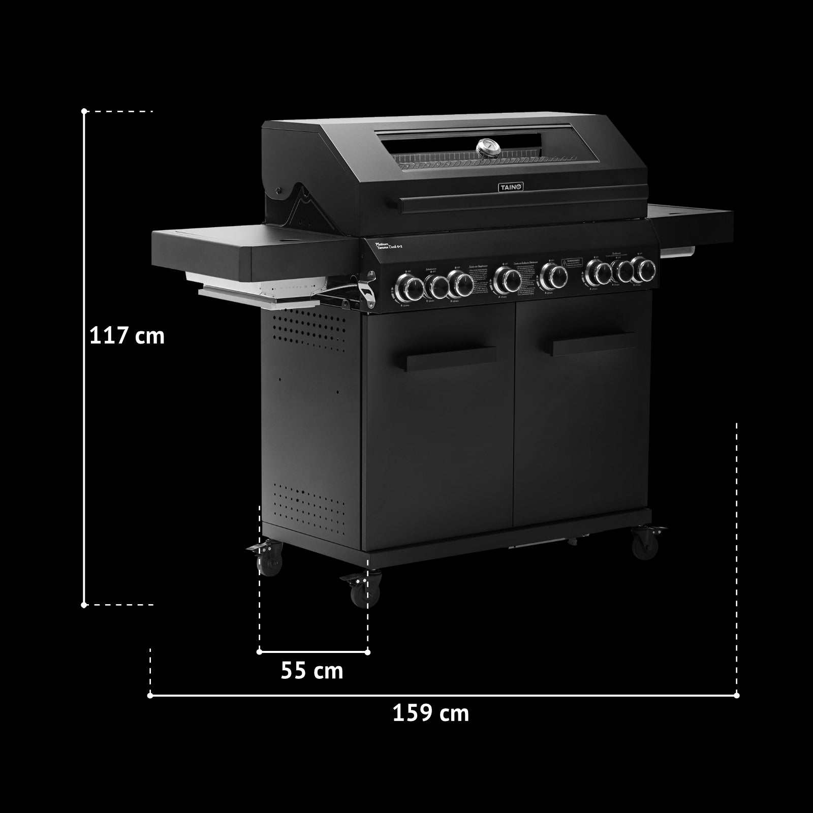 Maßbild TAINO PLATINUM YAMARA DARK 6+2 - Gesamtmaße: Breite 159 cm, Höhe 117cm, Tiefe 55 cm