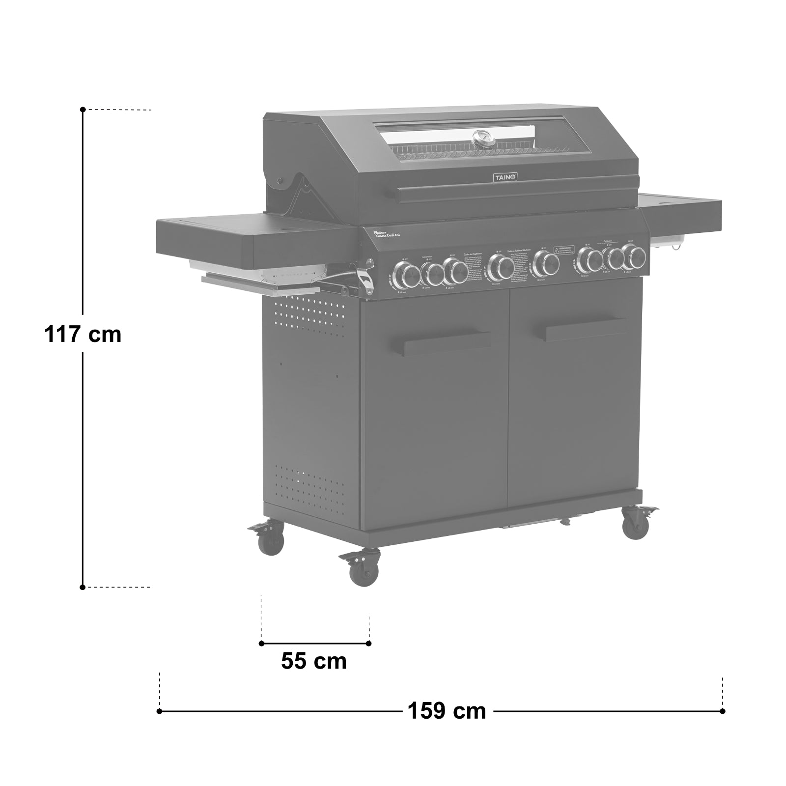 Maßbild TAINO PLATINUM YAMARA DARK 6+2 - Gesamtmaße: Breite 159 cm, Höhe 117 cm, Tiefe 55 cm