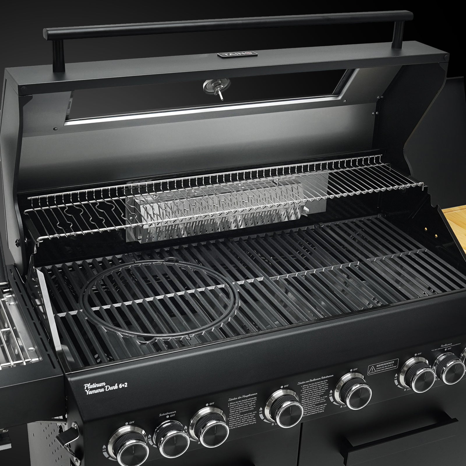 TAINO PLATINUM YAMARA DARK 6+2 Gas Grill 6-Brenner - Detail Garraum Gusseisenrost