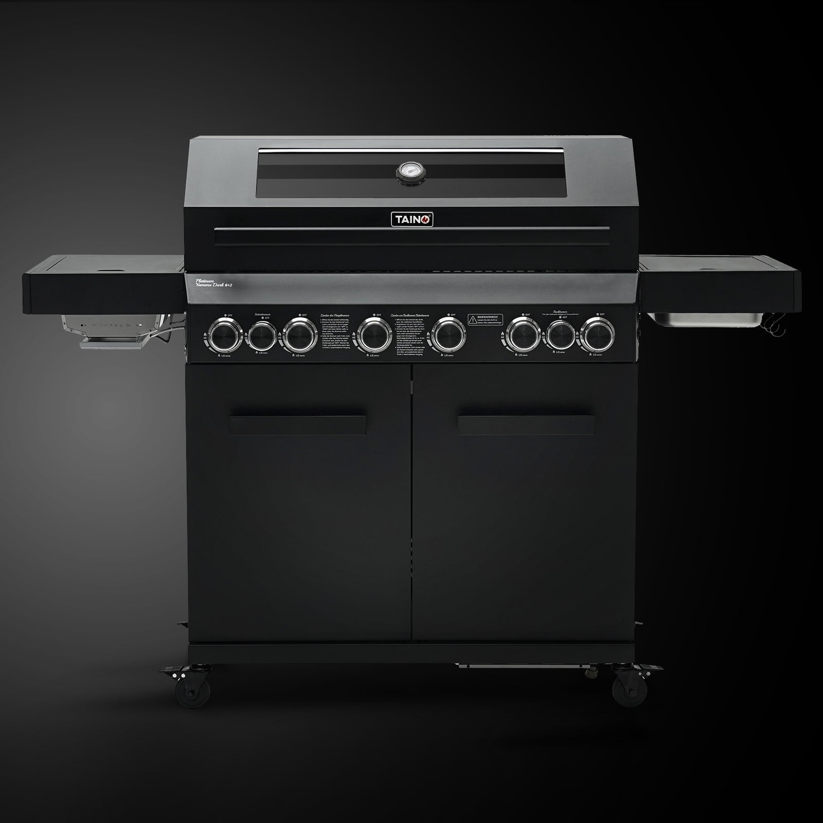 TAINO PLATINUM YAMARA DARK 6+2 Gasgrill 6-Brenner Spar-Angebot mit Abdeckhaube - Frontansicht