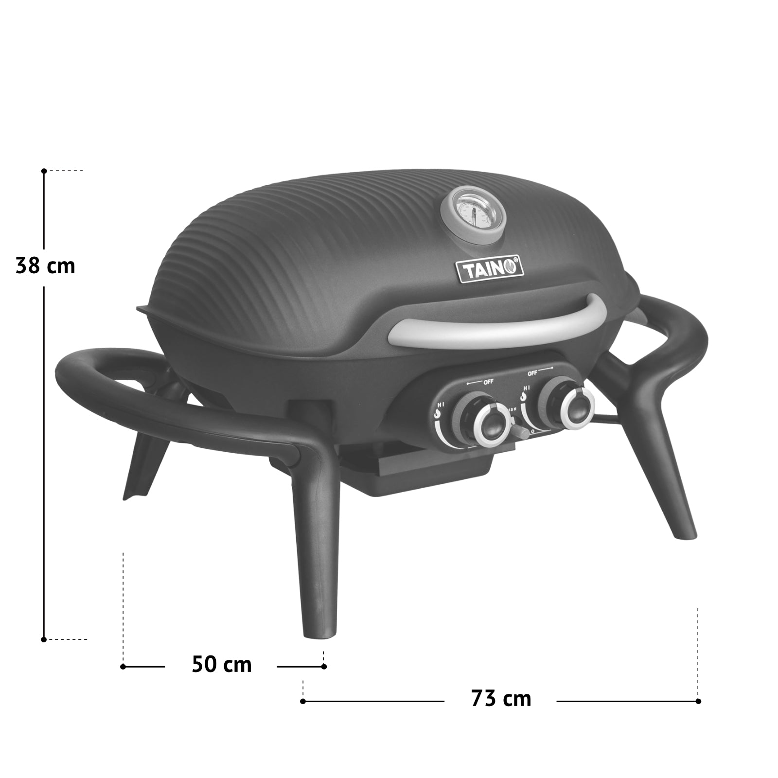 Maßbild TAINO KENAI Gas Tischgrill -Breite 73 cm, Höhe 38 cm, Tiefe 50 cm