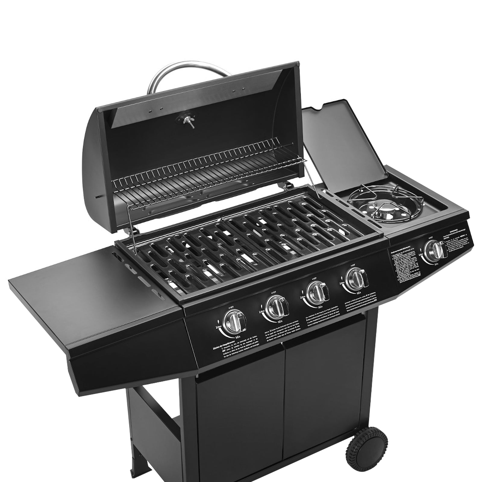 TAINO Basic 4+1 Gasgrill Ansicht von oben mit Deckel und Kochfeld offen