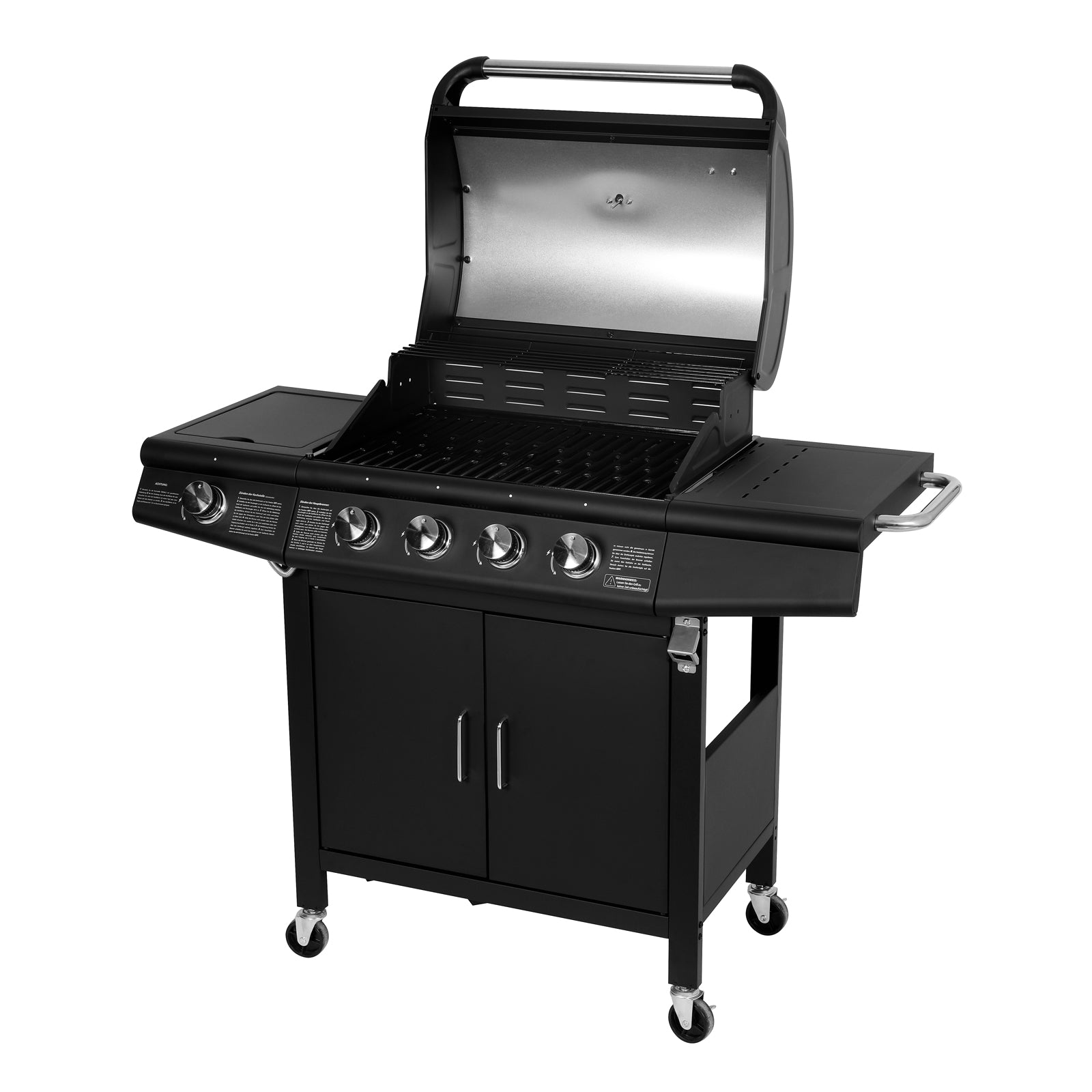 TAINO Red 4+1 - 4-Brenner Gasgrill mit Kochplatte - geöffneter Deckel schräg