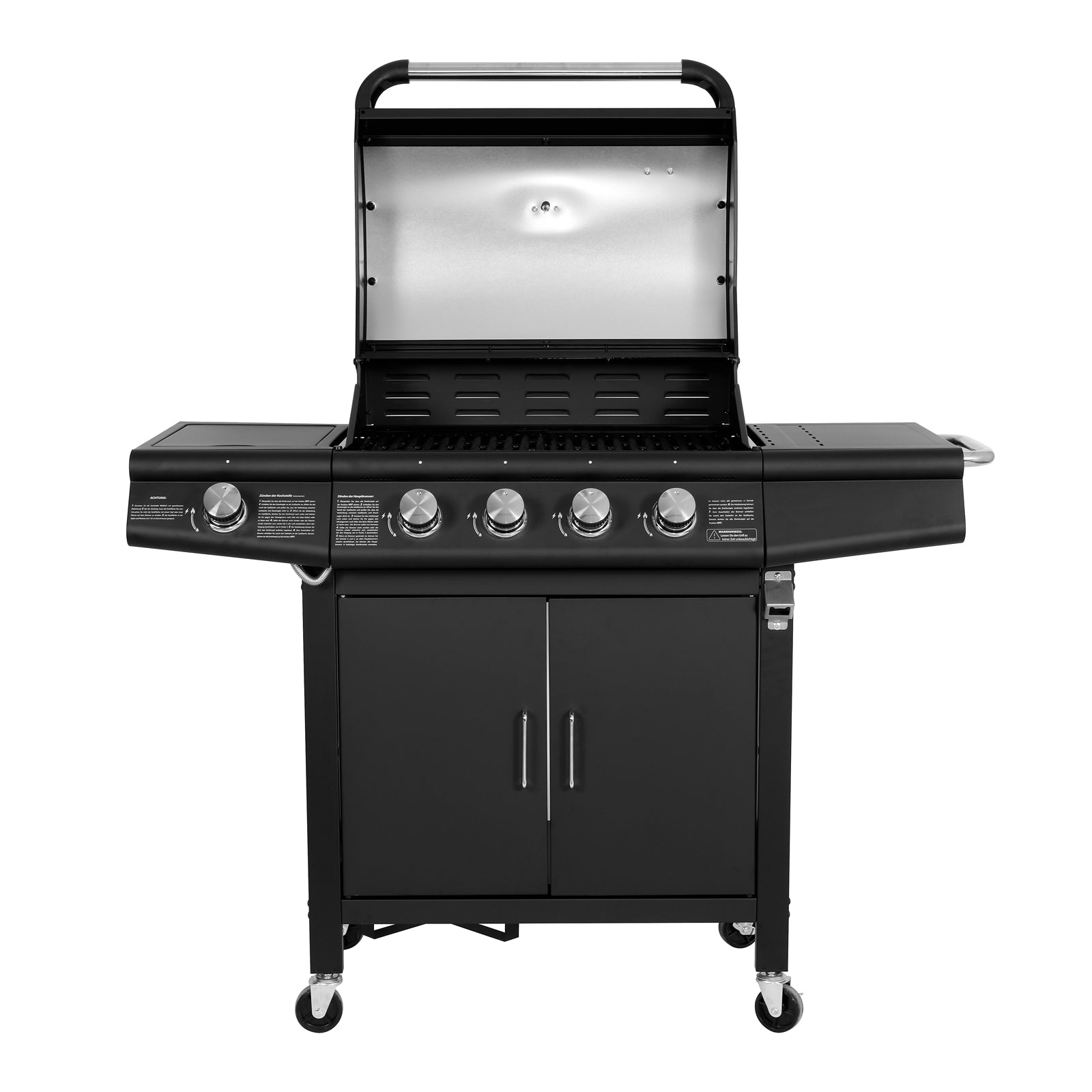 TAINO Red 4+1 - 4-Brenner Gasgrill mit Kochplatte - geöffneter Deckel frontal