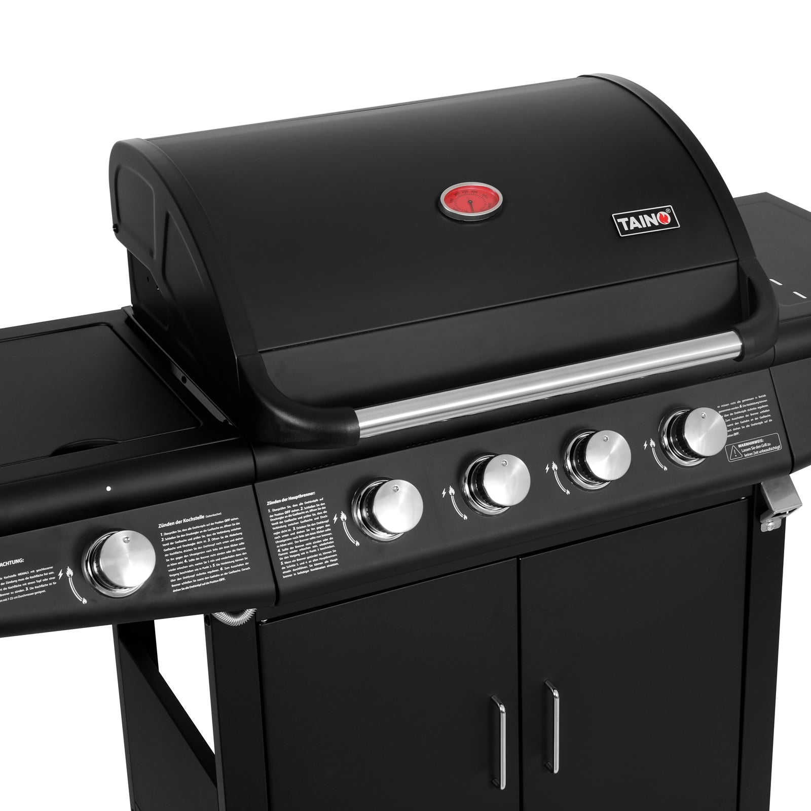 TAINO Red 4+1 - 4-Brenner Gasgrill mit Kochplatte - Detailansicht geschlossener Deckel
