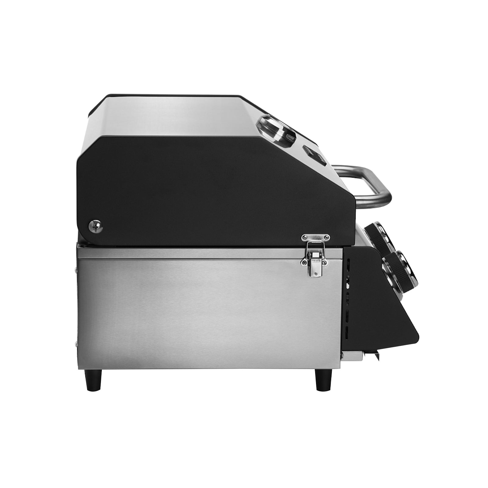 TAINO PLATINUM COMPACT Gas Tischgrill Seitenansicht mit Verschluss für den Deckel