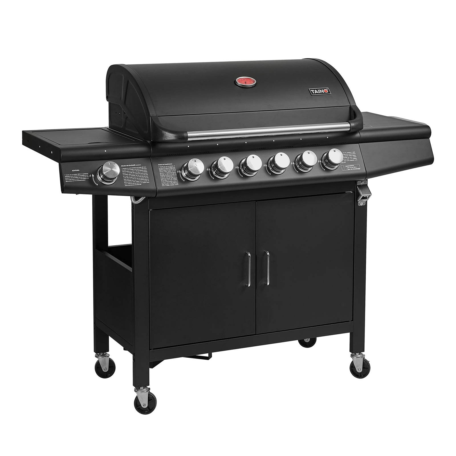 TAINO Red 6+1 - 6-Brenner Gasgrill mit Kochplatte - Frontansicht schräg