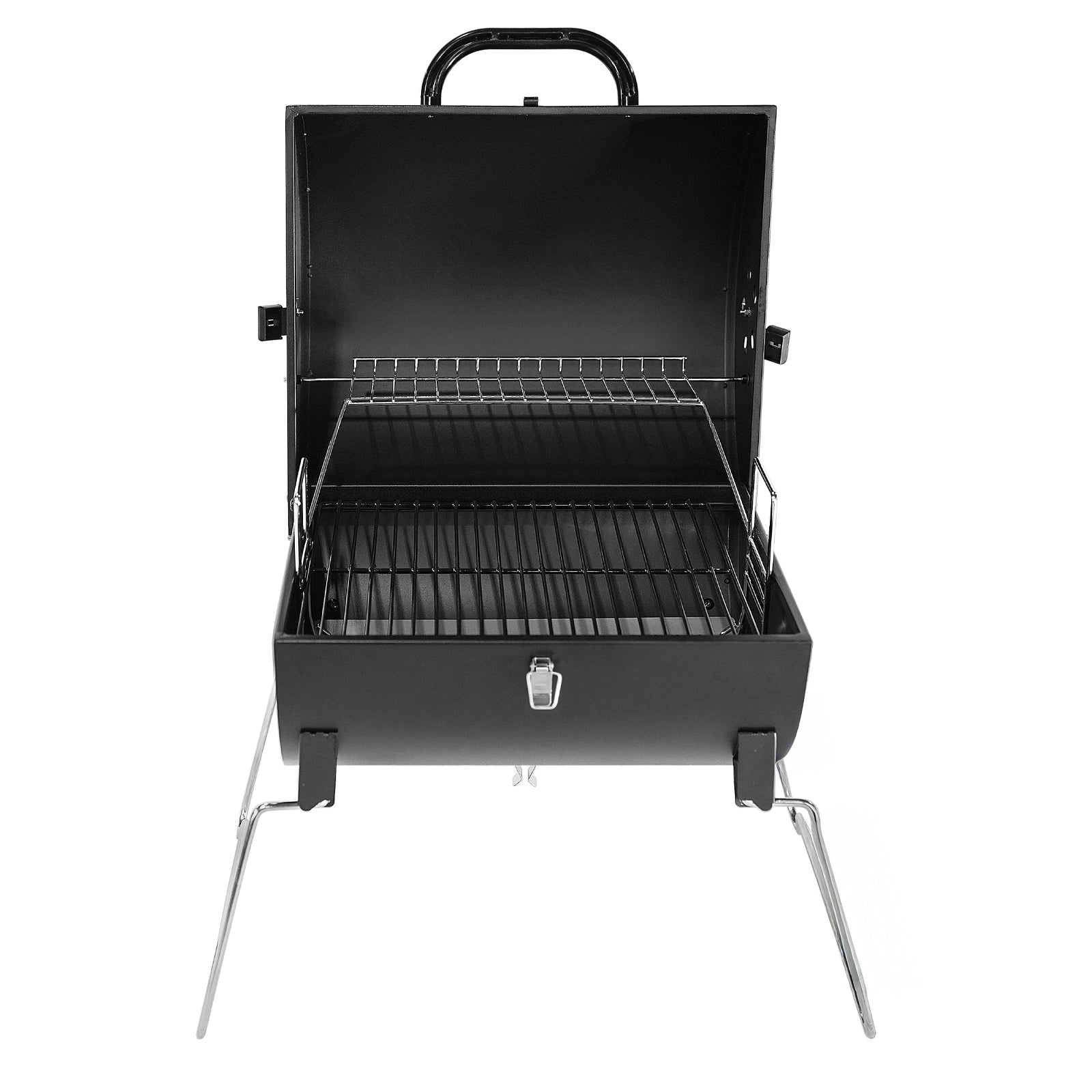 Tischgrill CHAROX in Frontansicht mit geöffnetem Deckel