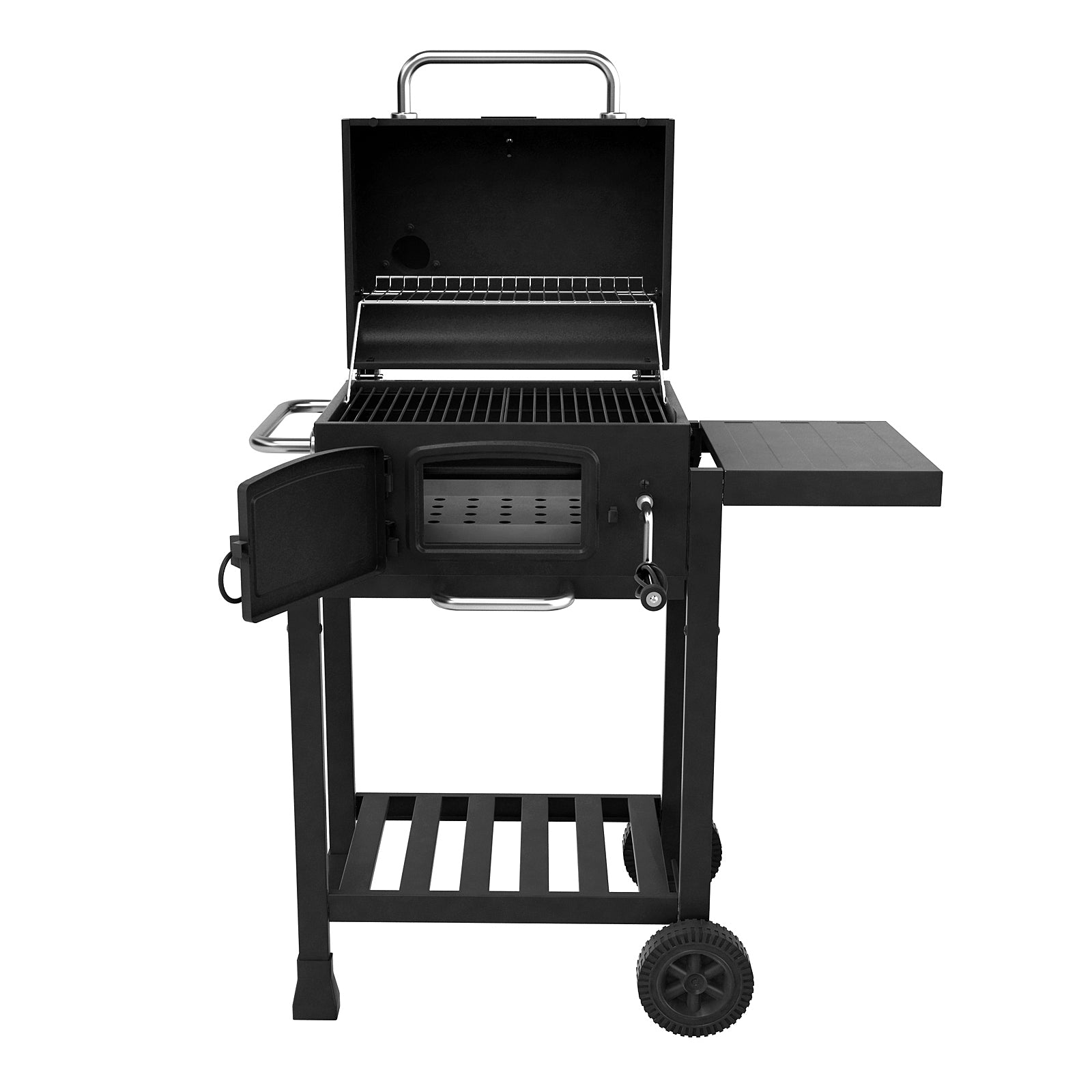 TAINO HERO Holzkohlegrill mit Deckel und Brennkammer offen