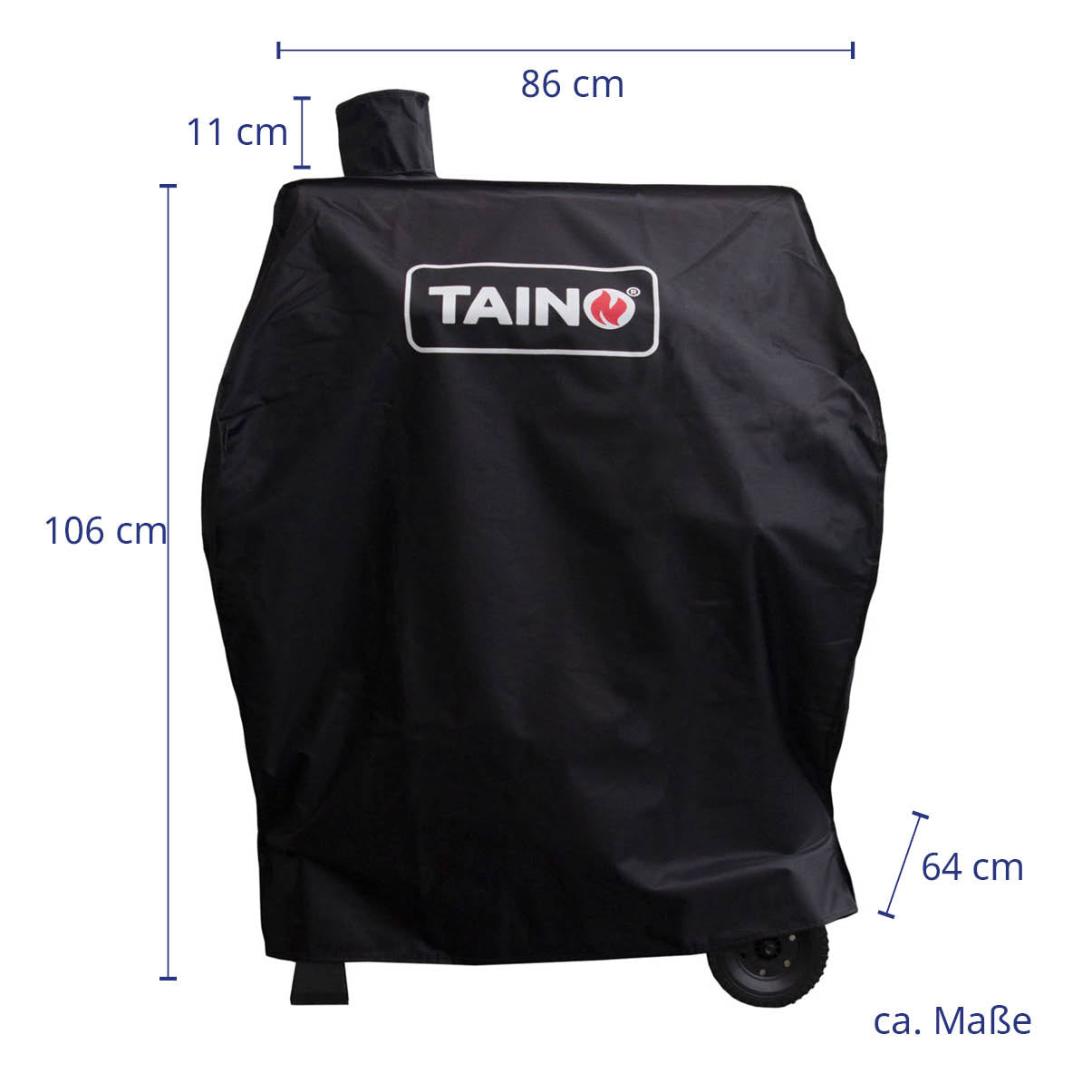 Maßbild TAINO HERO XL Abdeckhaube - Gesamtmaße: Breite 86 cm, Höhe 117 cm, Tiefe 64 cm