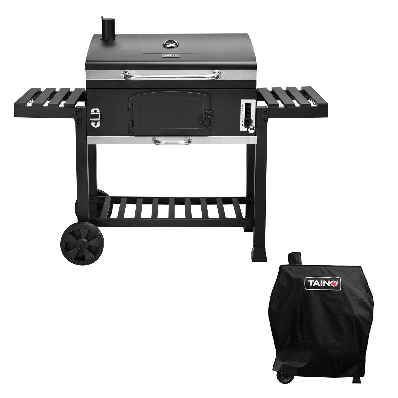 TAINO HERO XXL - Holzkohlegrill mit Deckel und Kamin inklusive Abdeckhaube