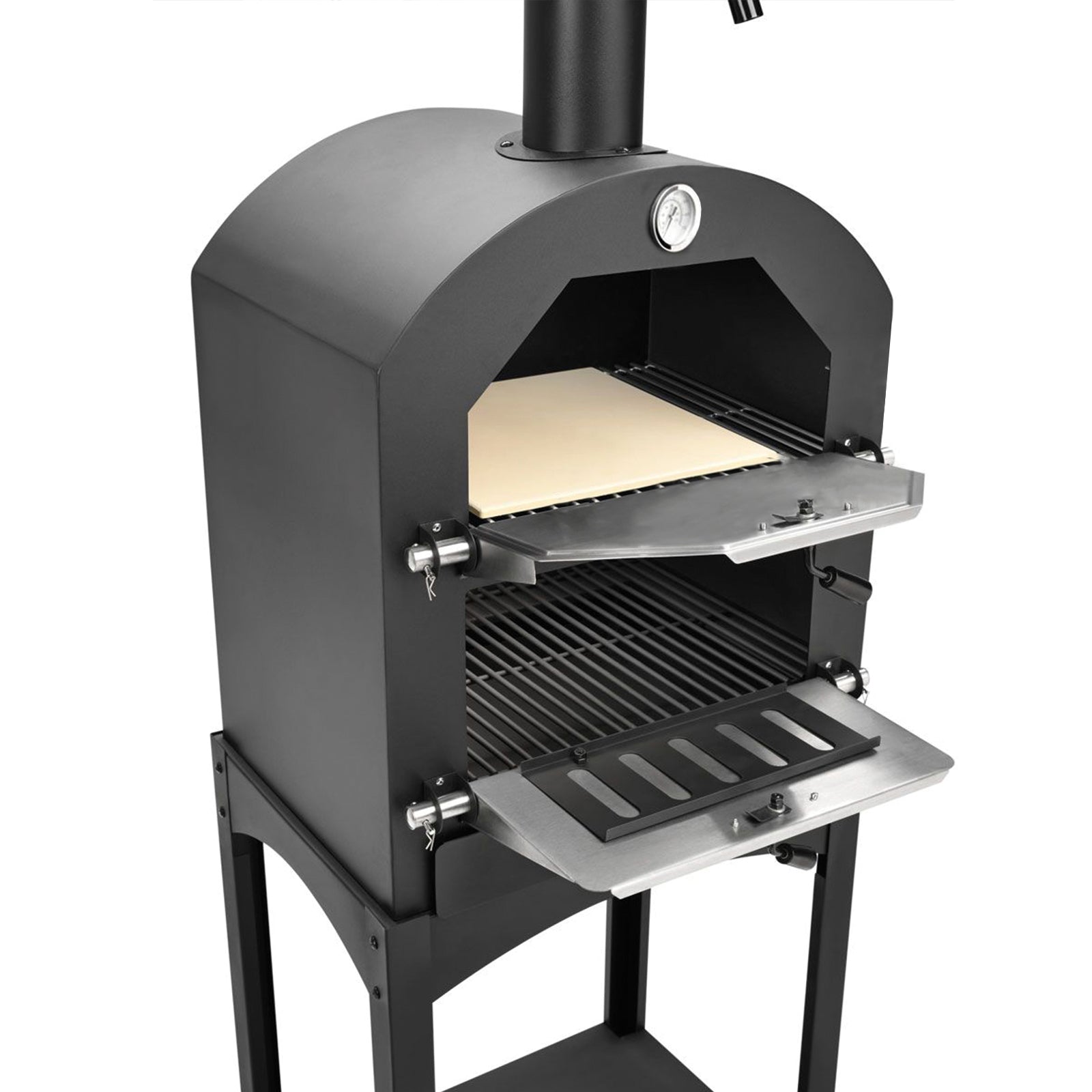 TAINO Outdoor Pizzaofen - Grillofen für den Garten - Ofenklappe und Feuerklappe offen