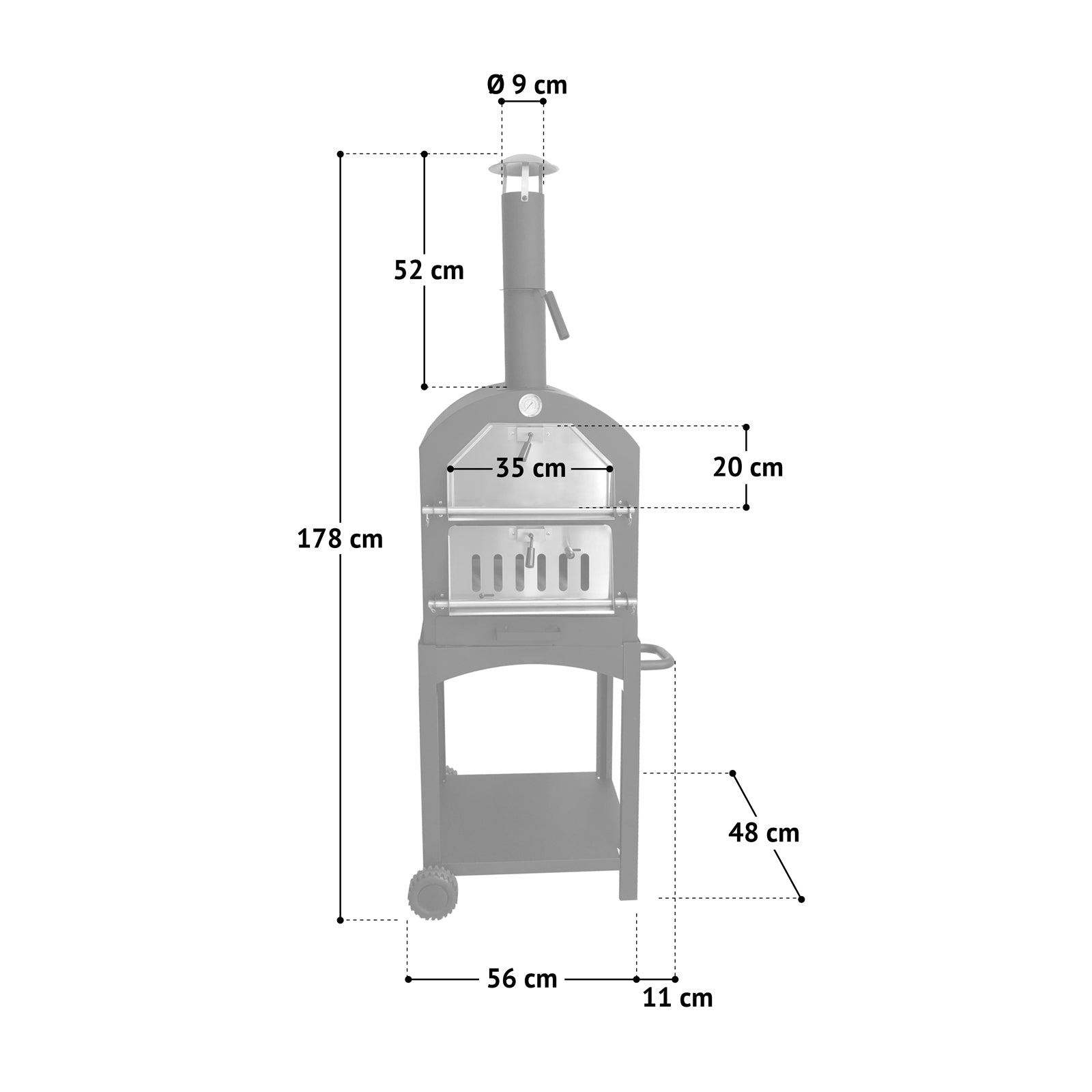TAINO Outdoor Pizzaofen - Grillofen für den Garten - Maße 178 x 56 x 48 cm (Länge x Breite x Tiefe)