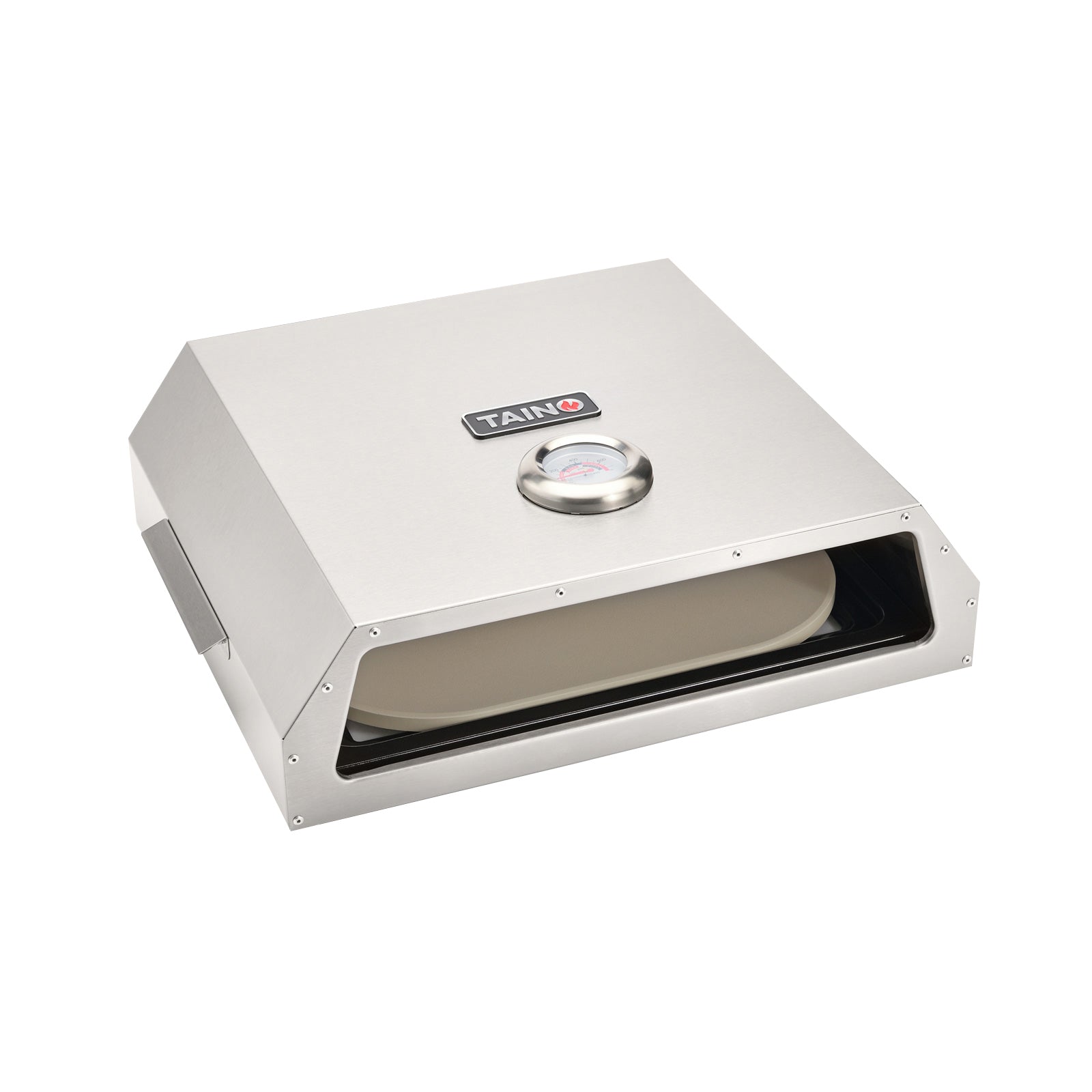 Pizzabox für den Grill aus Edelstahl mit eingebautem Thermometer