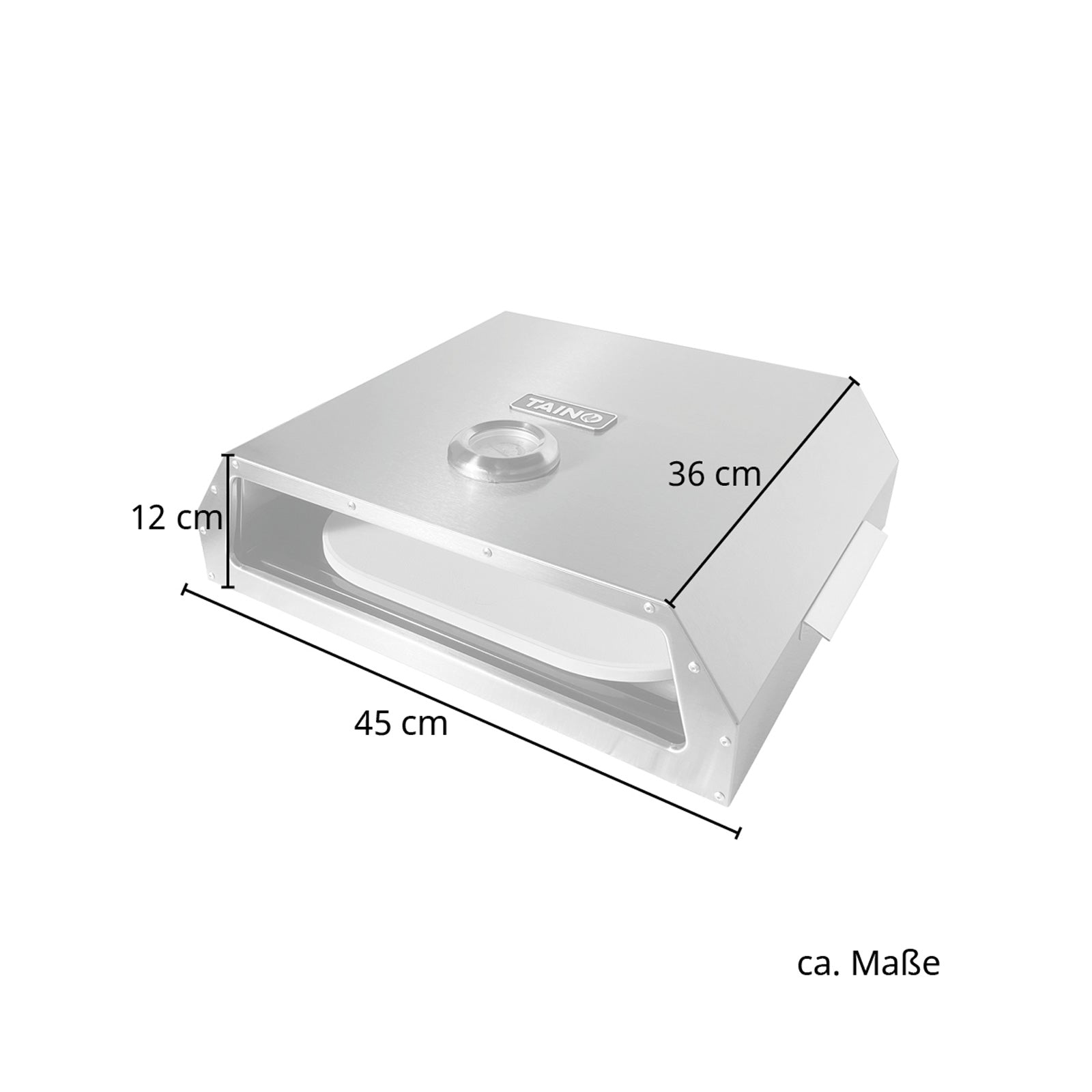 Maße der Pizzabox: 45 x 36 cm; Höhe 12 cm