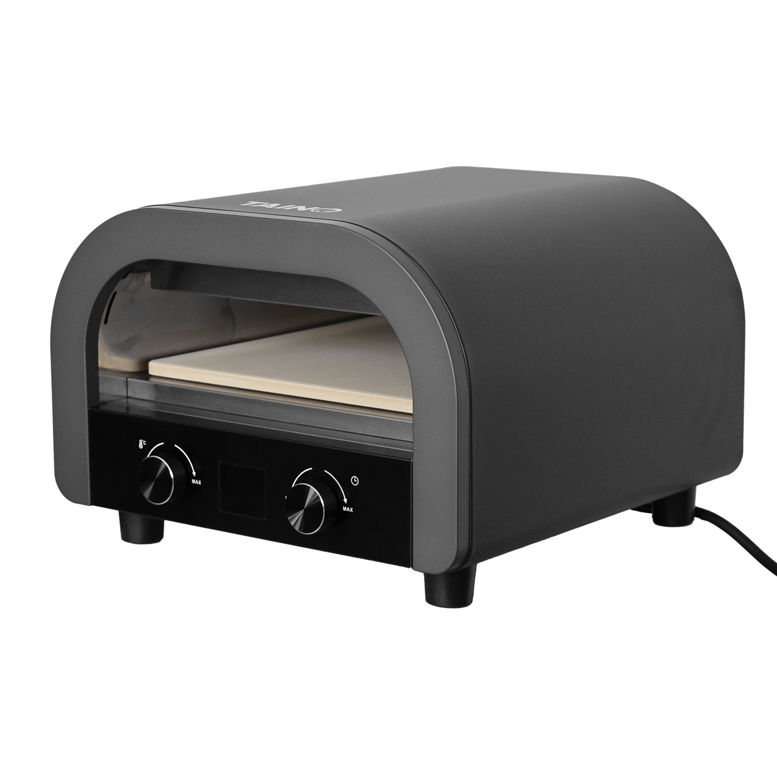 TAINO Elektrischer Pizzaofen für zuhause - Ofenklappe offen mit Pizzastein
