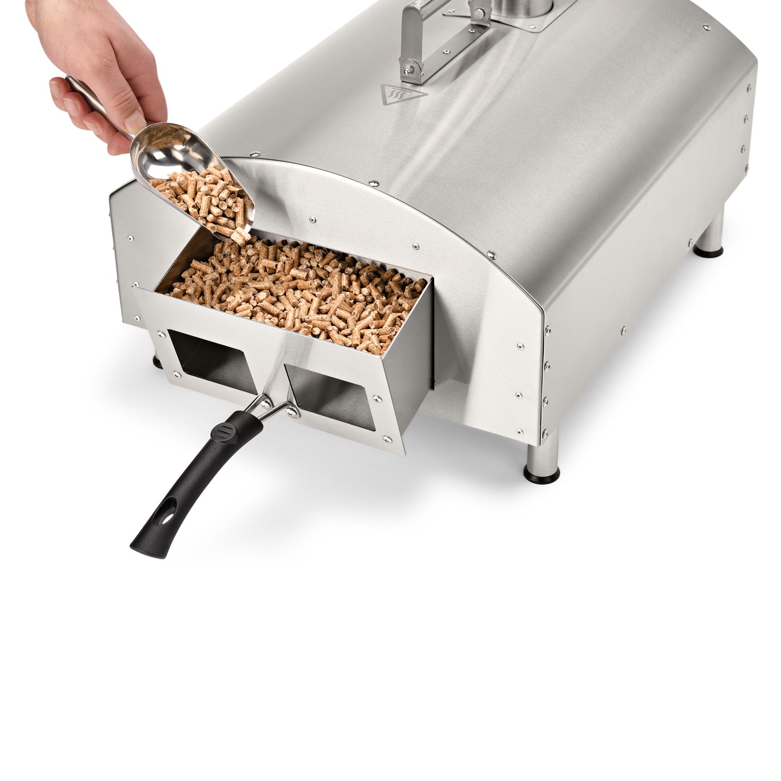 TAINO STONEY Edelstahl Pizzaofen für Outdoor und Garten - Pellets in der Brennkammer