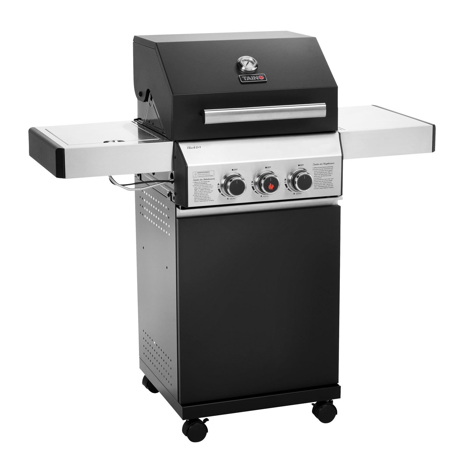 TAINO BLACK 2+1 Kleiner 2-Brenner Gasgrill mit Kochfeld