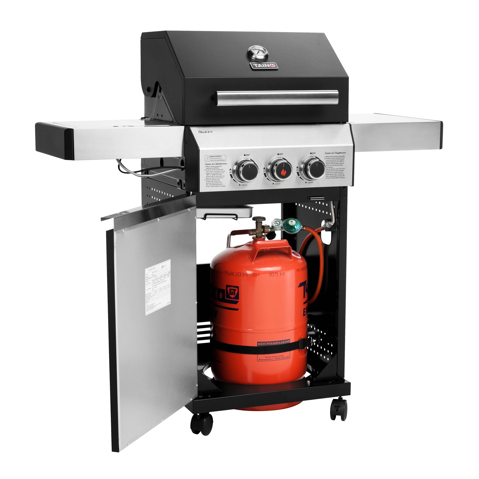 Set BLACK 2+1 Gasgrill + Abdeckhaube + Gasdruckminderer
