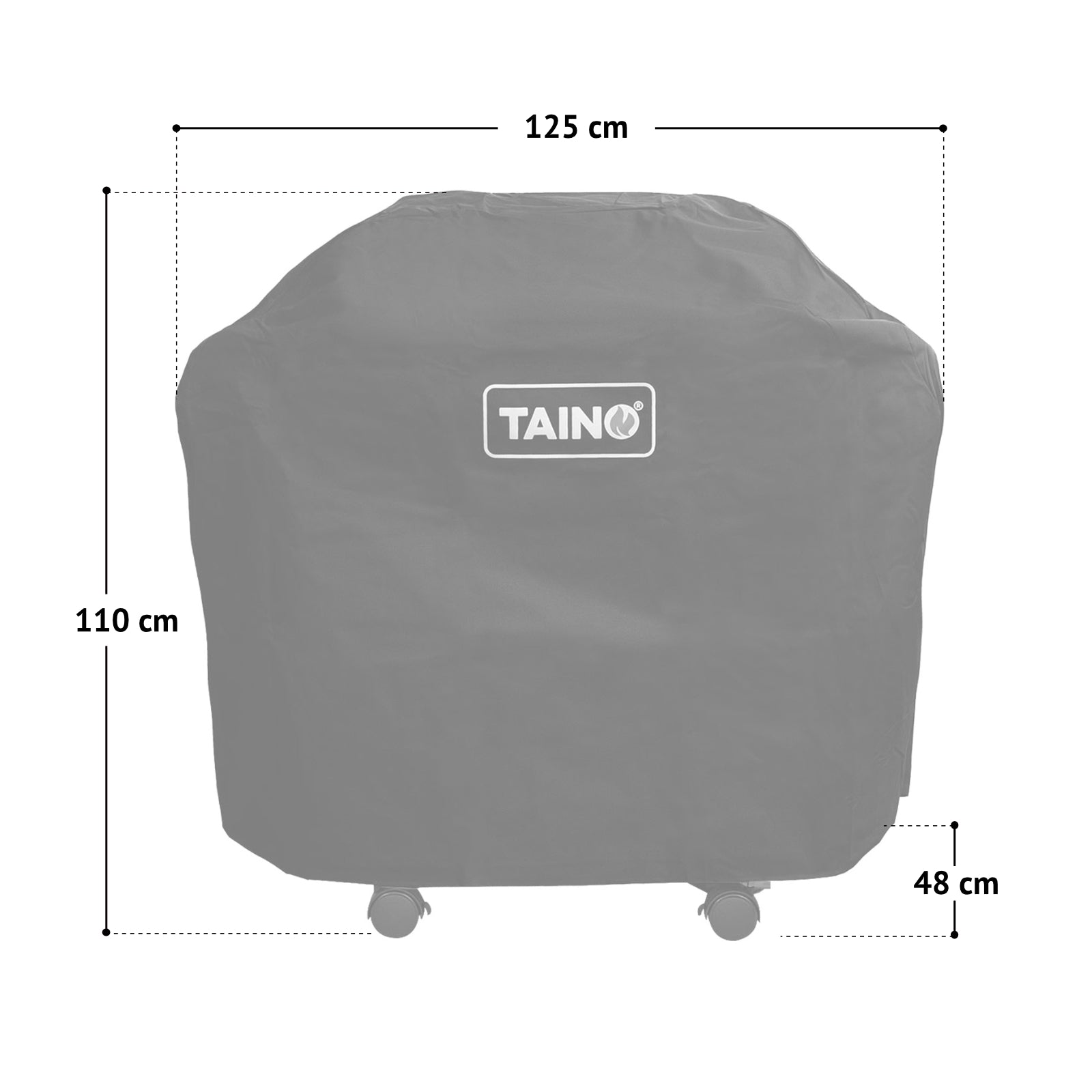 Maßbild Abdeckhaube für TAINO Black 2+1 - Gesamtmaße: Breite 125 cm, Höhe 110 cm, Tiefe 48 cm