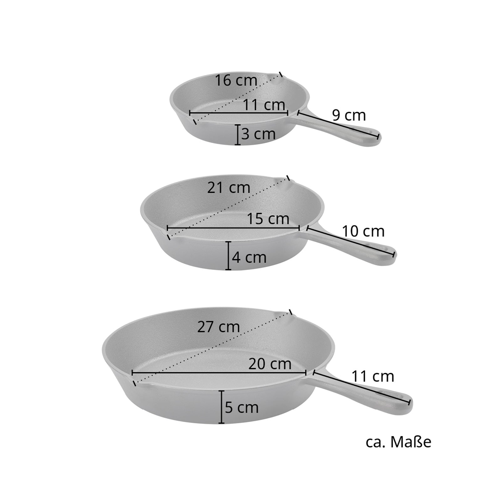 Gusseisen Pfannen 3er Set