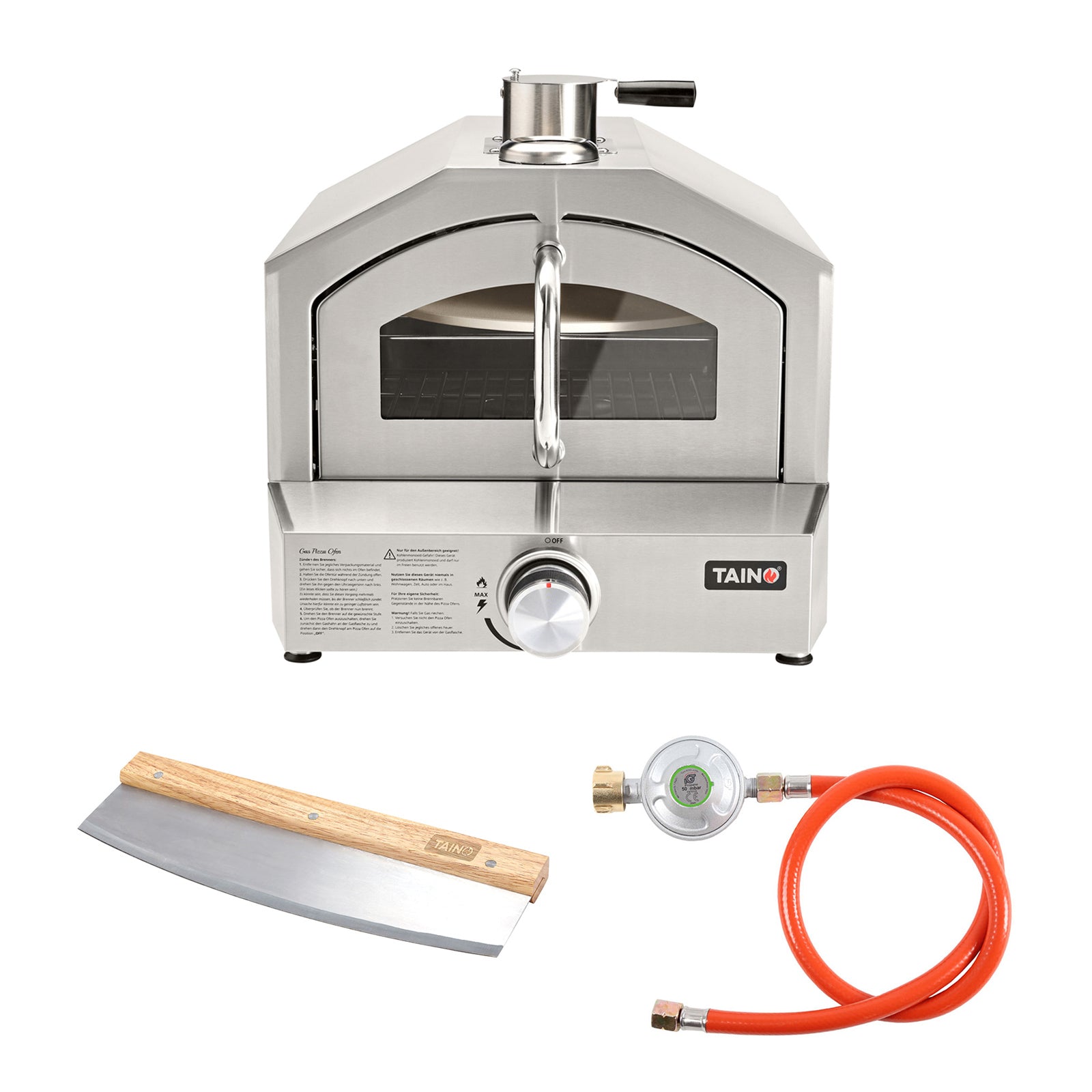 Set Pizzaofen Django + Gasdruckminderer + Pizzaschneider