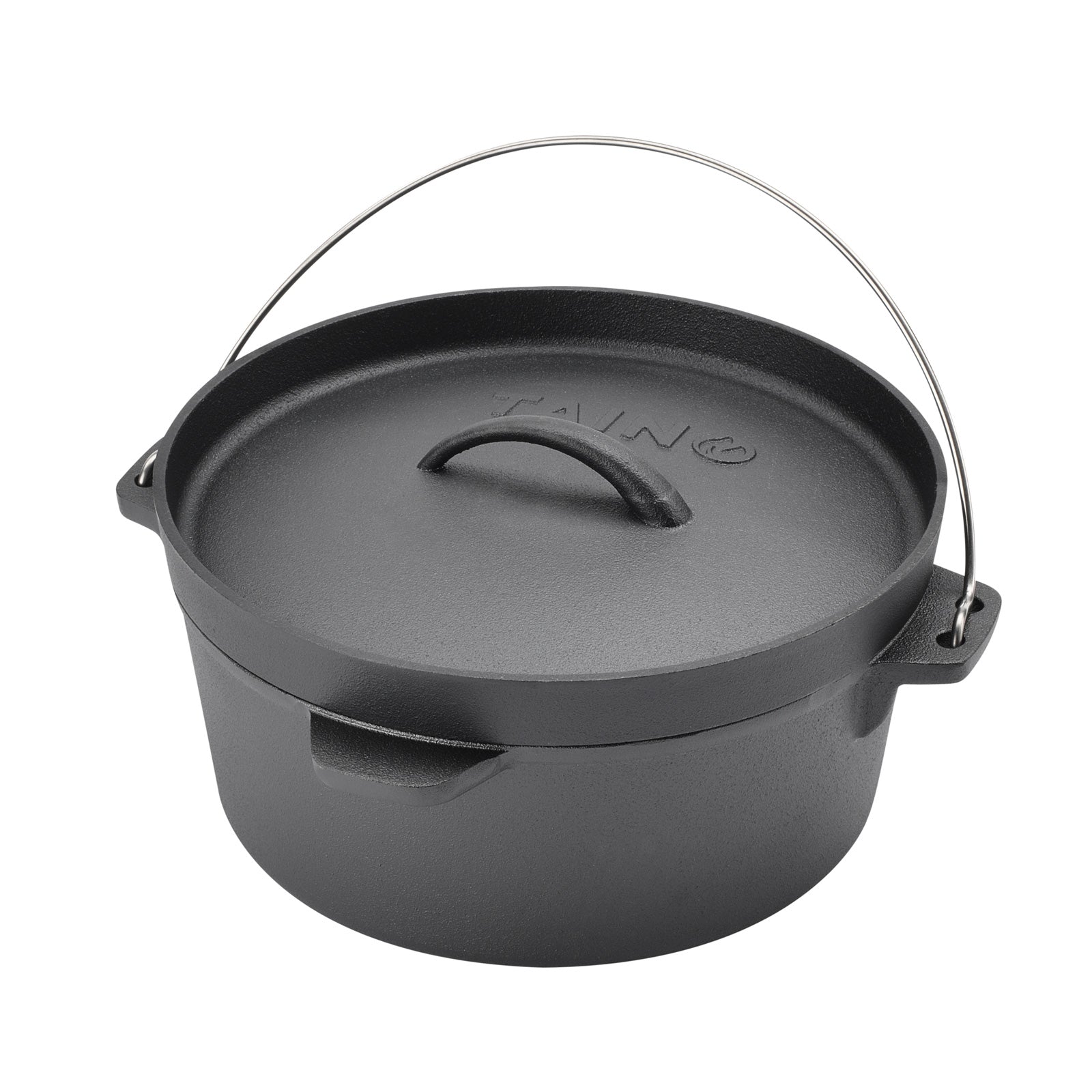 Schwarzer Dutch Oven mit Deckel und Tragegriff von schräg oben