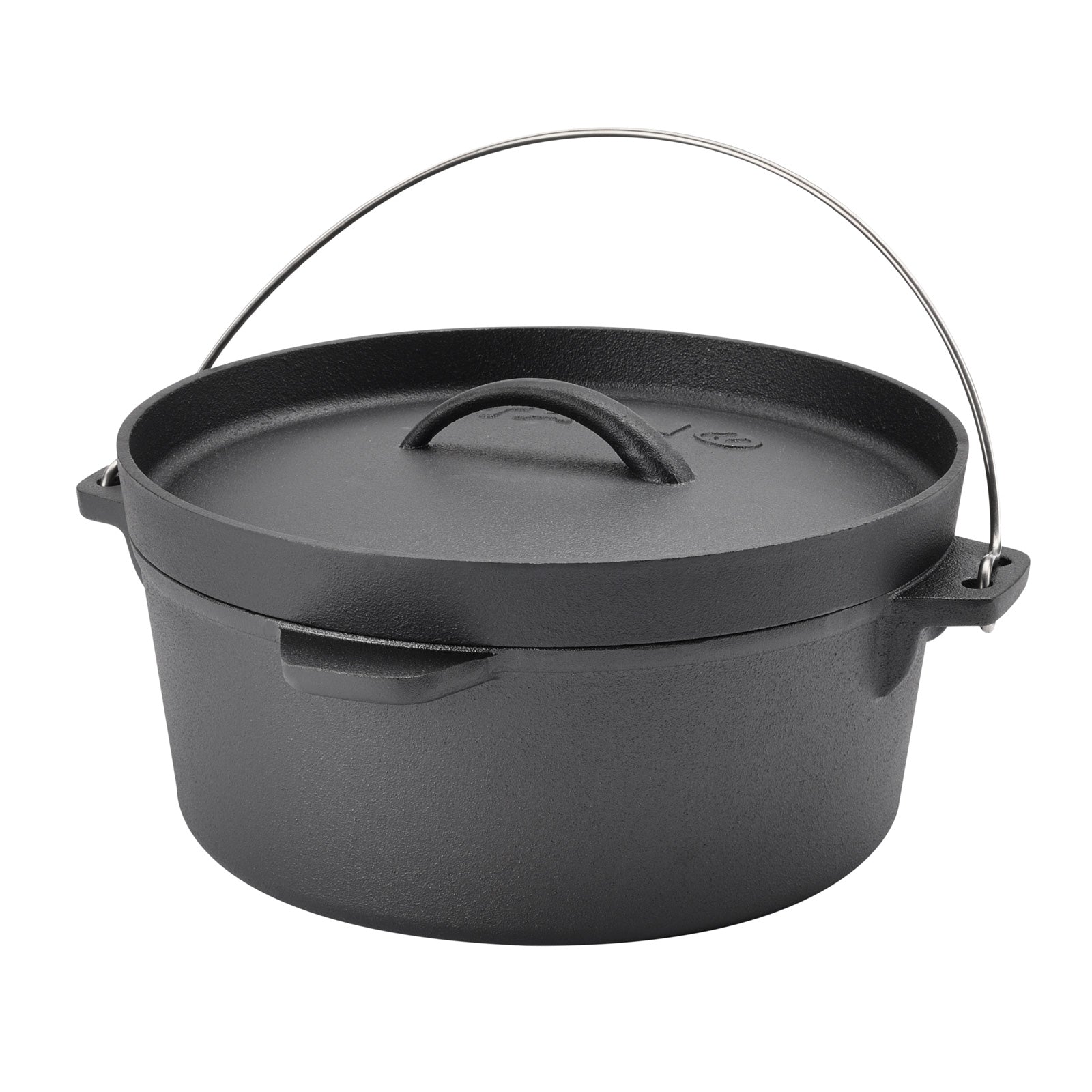 Schwarzer Dutch Oven mit Deckel und Tragegriff von der Seite