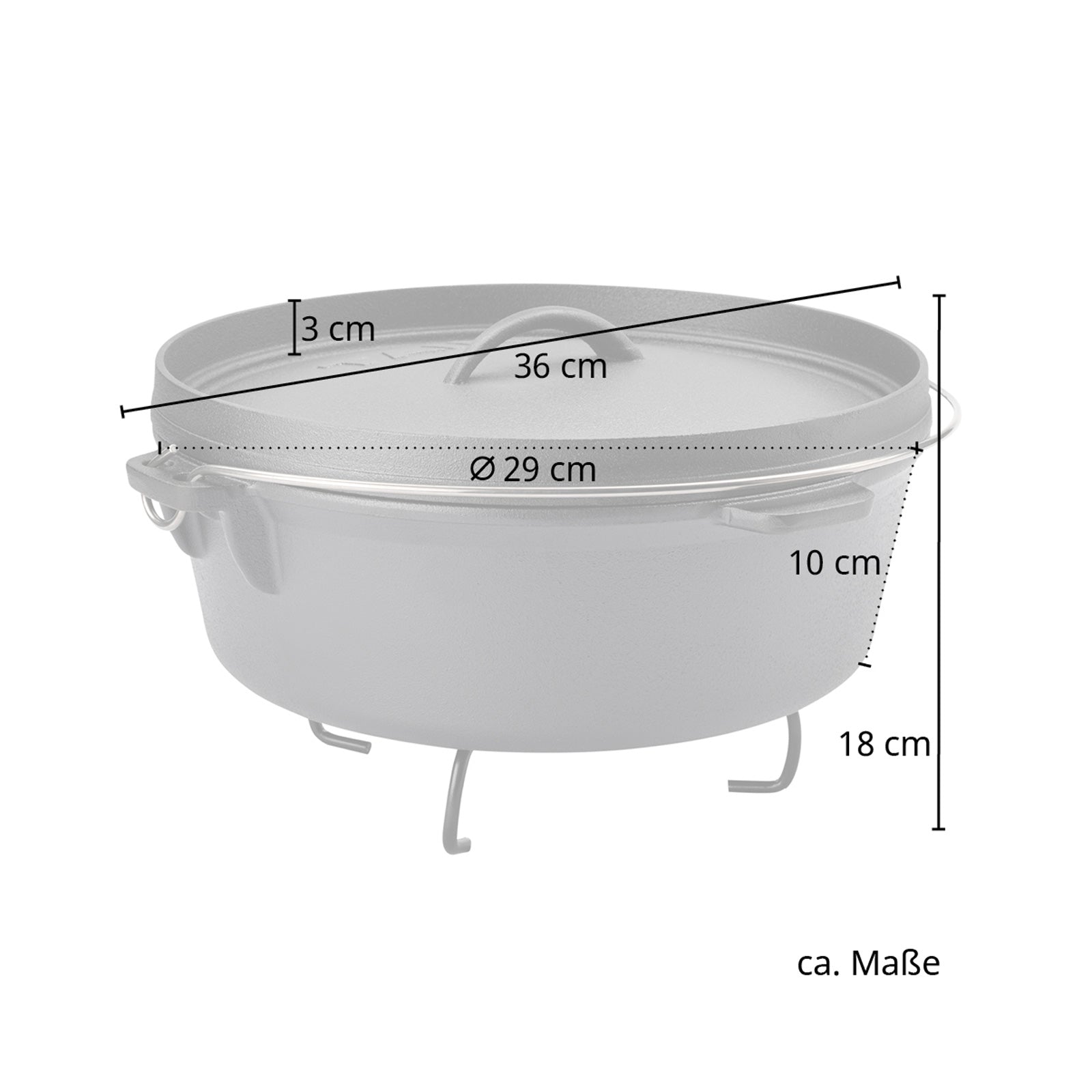TAINO Dutch Oven Set 6 Liter mit Deckel - Maße