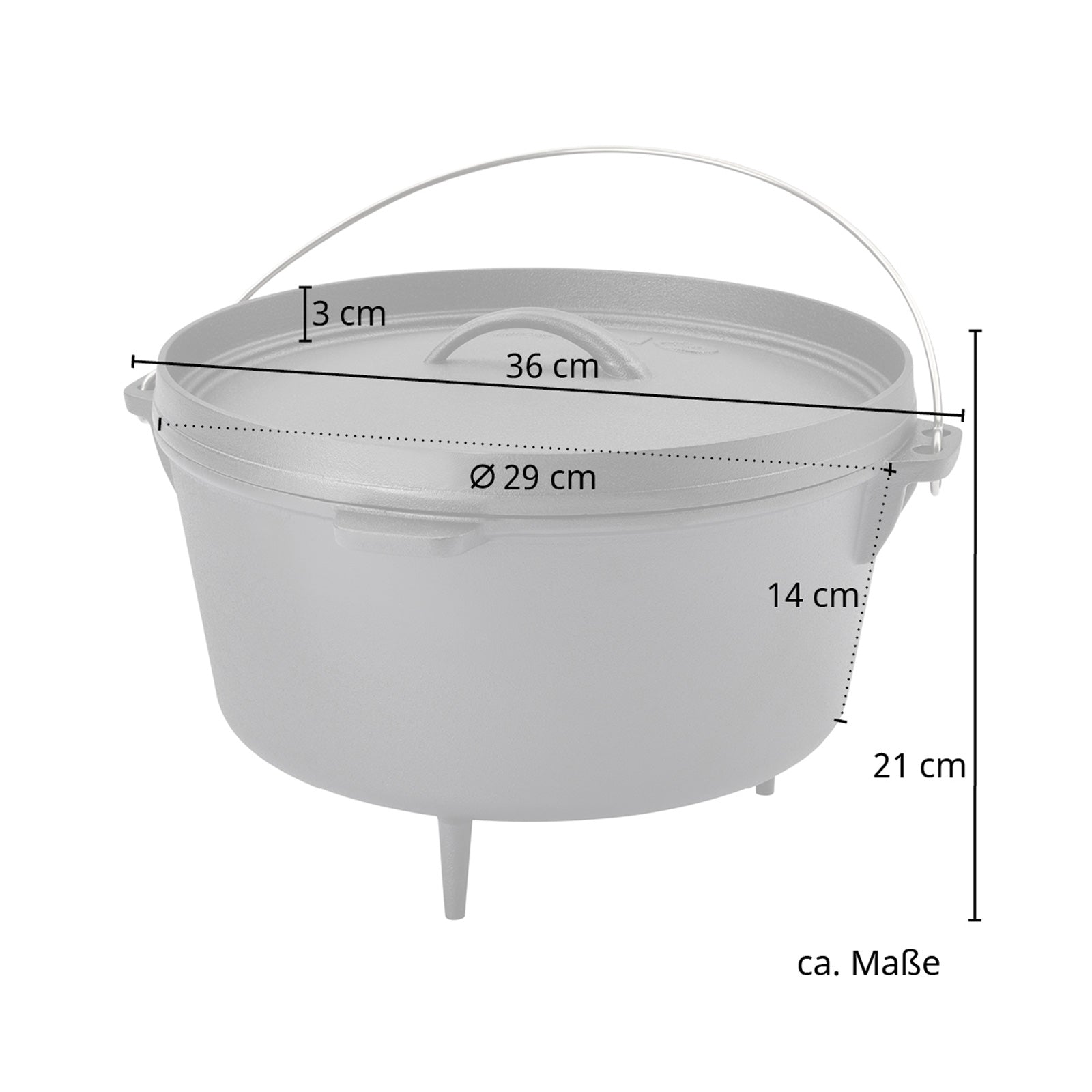 TAINO Dutch Oven Set 8 Liter mit Deckel - Maße