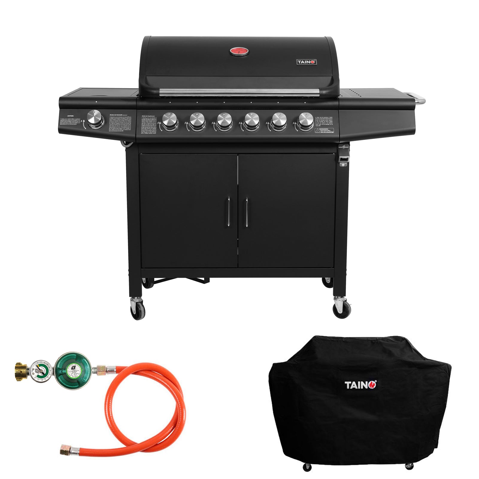 Set RED 6+1 Gasgrill + Abdeckhaube + Gasregler