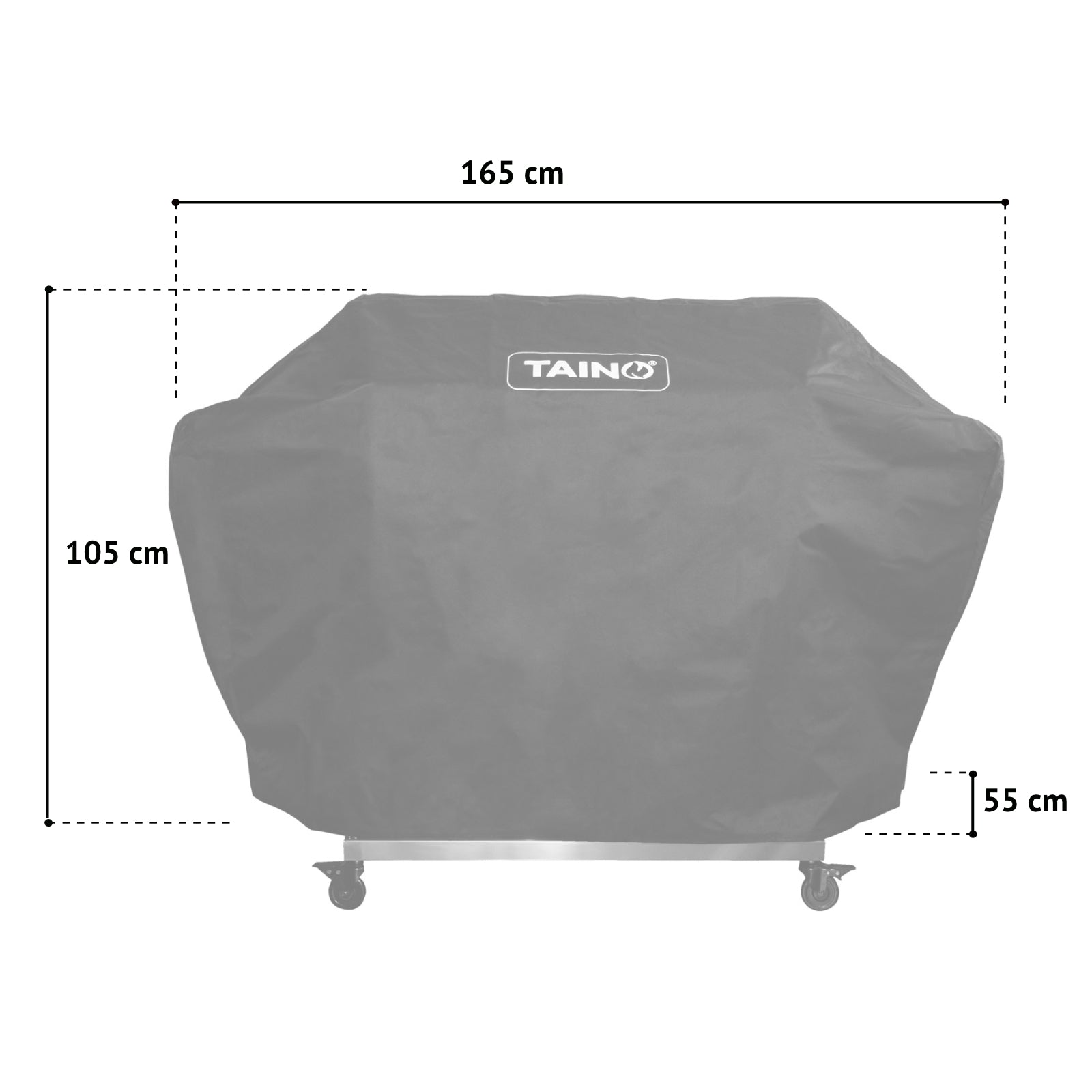 Maßbild Abdeckhaube TAINO PLATINUM YAMARA DARK 6+2 - Gesamtmaße: Breite 165 cm, Höhe 105 cm, Tiefe 55 cm