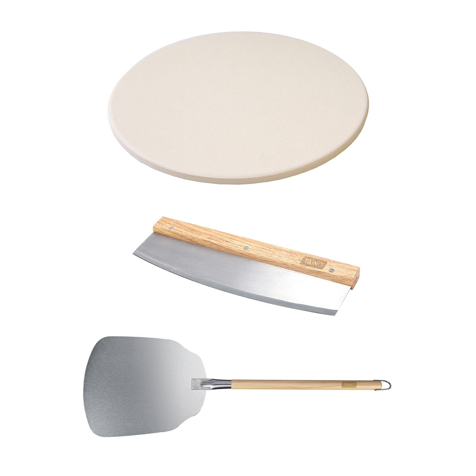 Set Pizzastein rund + Pizzaschneider + Pizzaschieber (93420+90099+90098)
