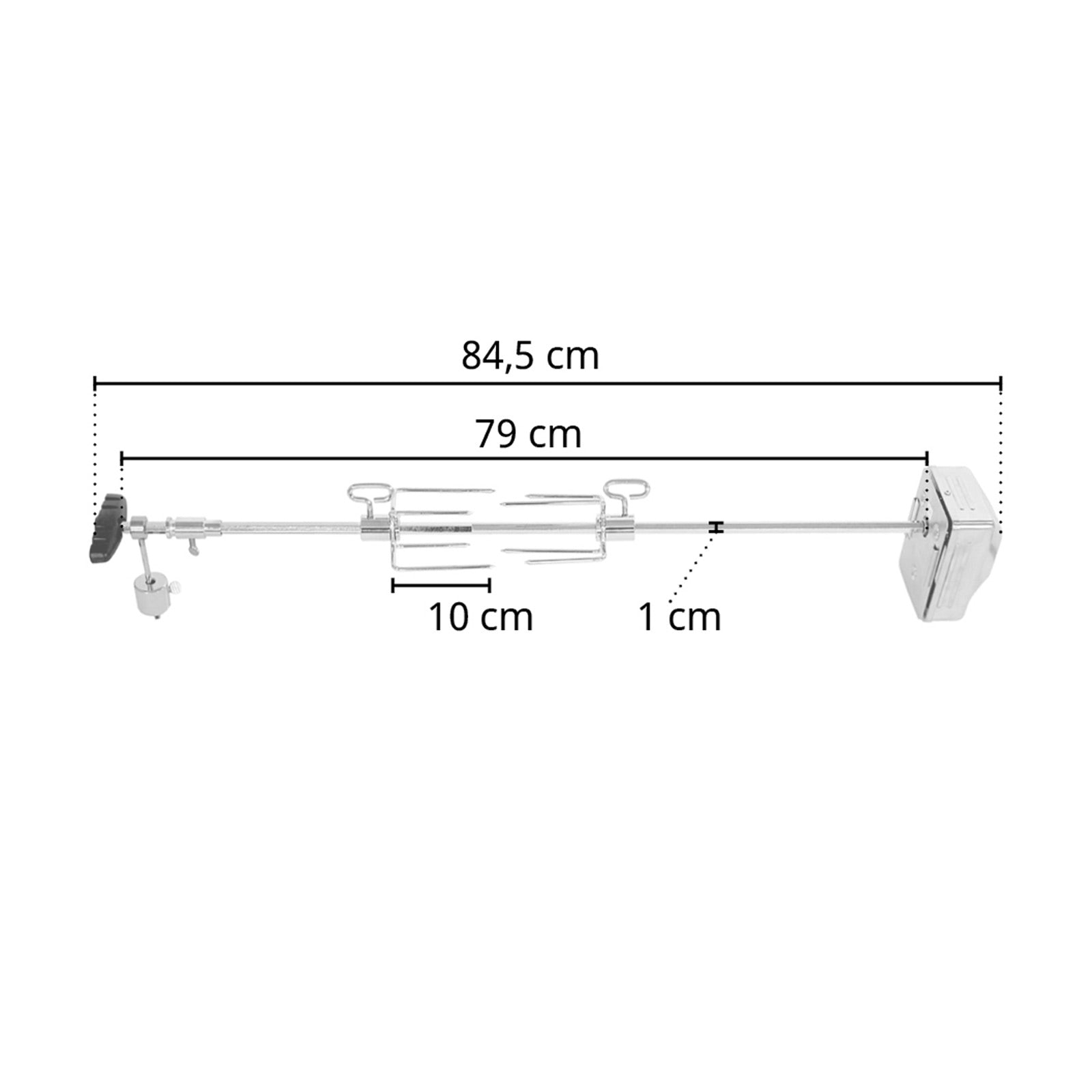 Maßbild Drehspieß für TAINO Black 2+1 - Gesamtlänge ca. 84,5 cm
