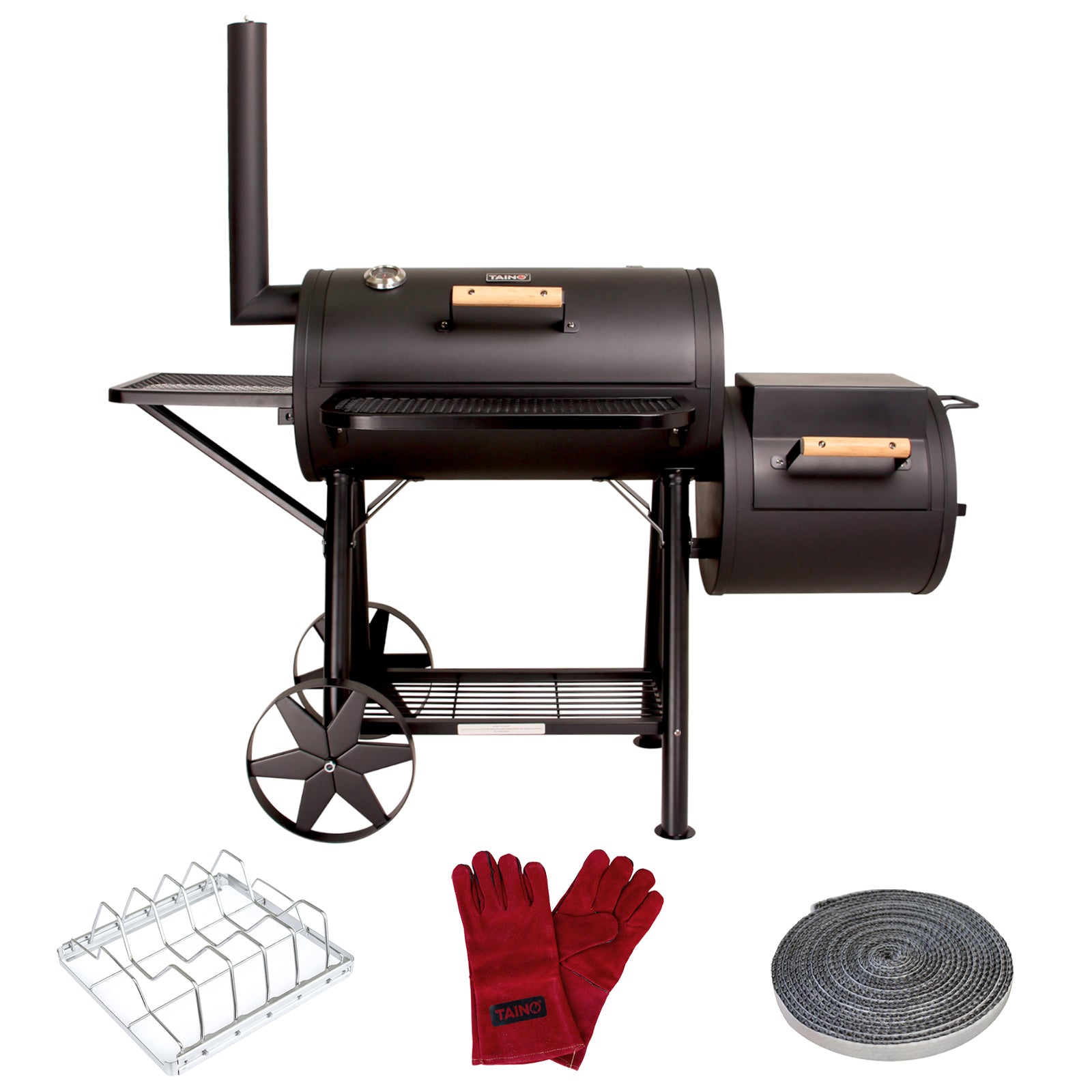 TAINO YUMA Smoker Starterset inklusive Spareribshalter, feuerfeste Handschuhe und Dichtungsband