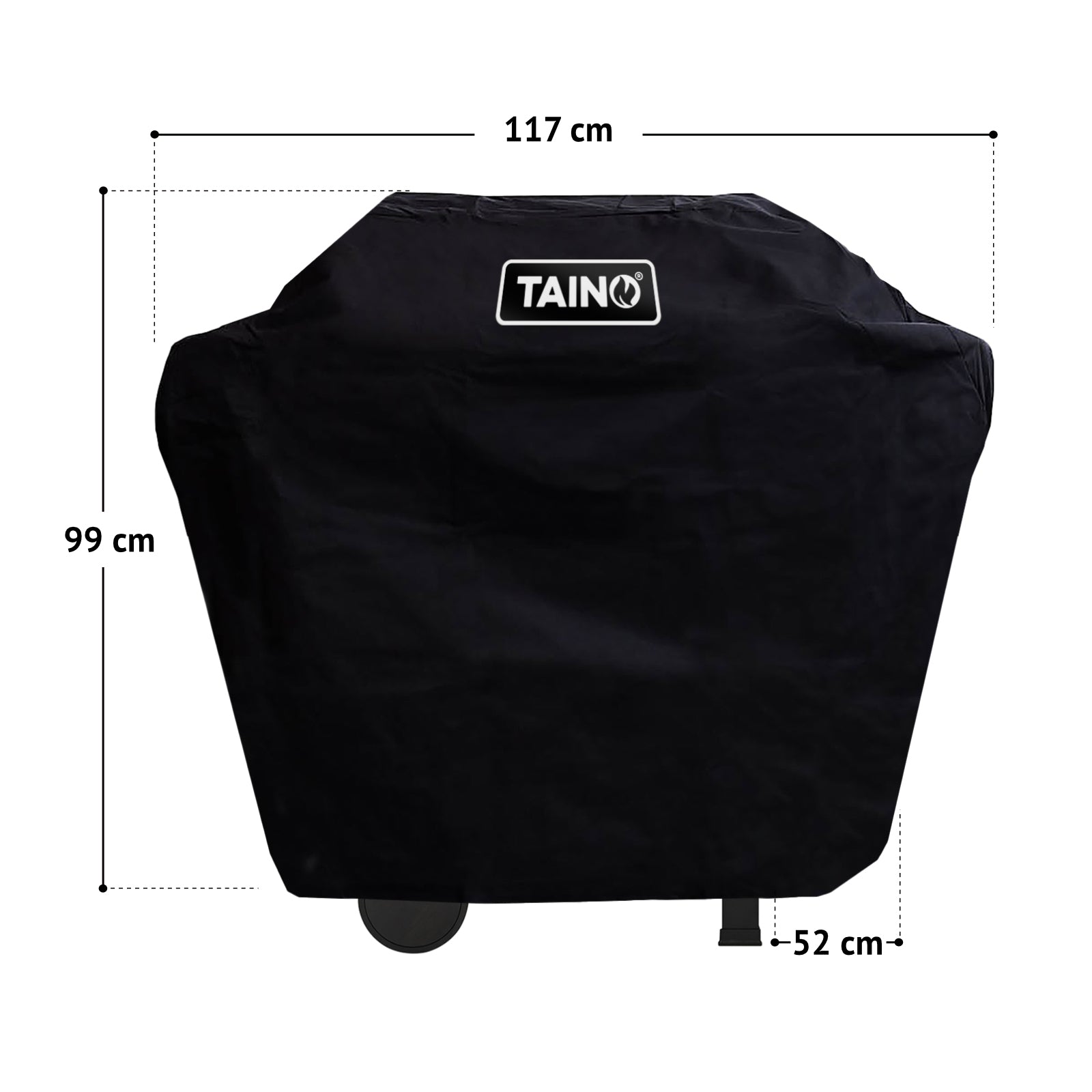 Maße der Abdeckhaube: Breite 117 cm, Höhe 99 cm, Tiefe 52 cm
