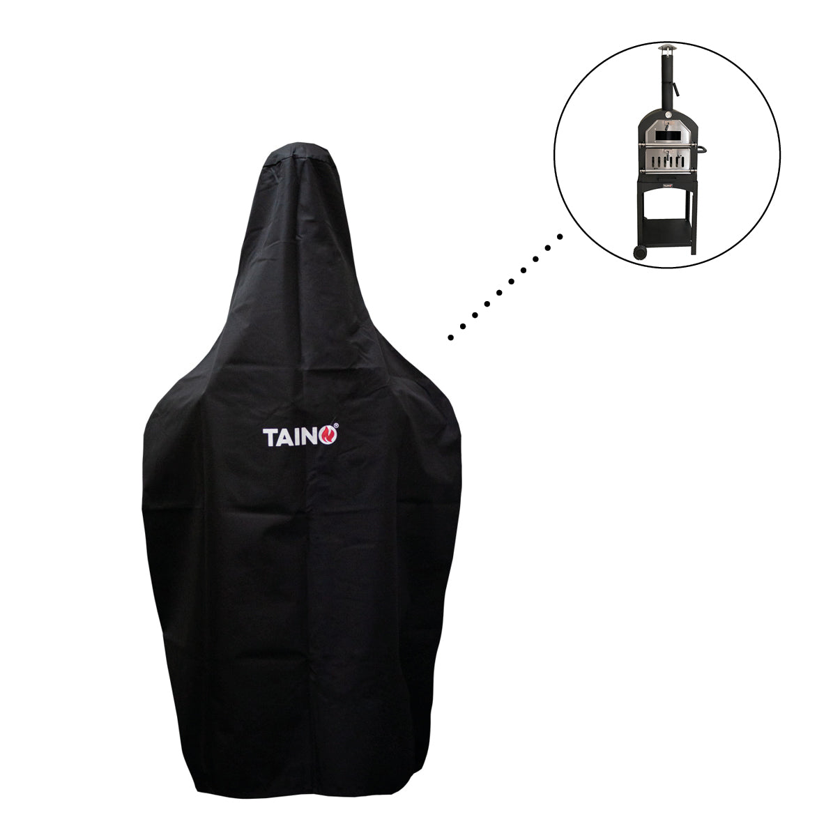 TAINO Abdeckhaube für Pizzaofen mit Kamin - Detailansicht des darunter geschützten Ofens