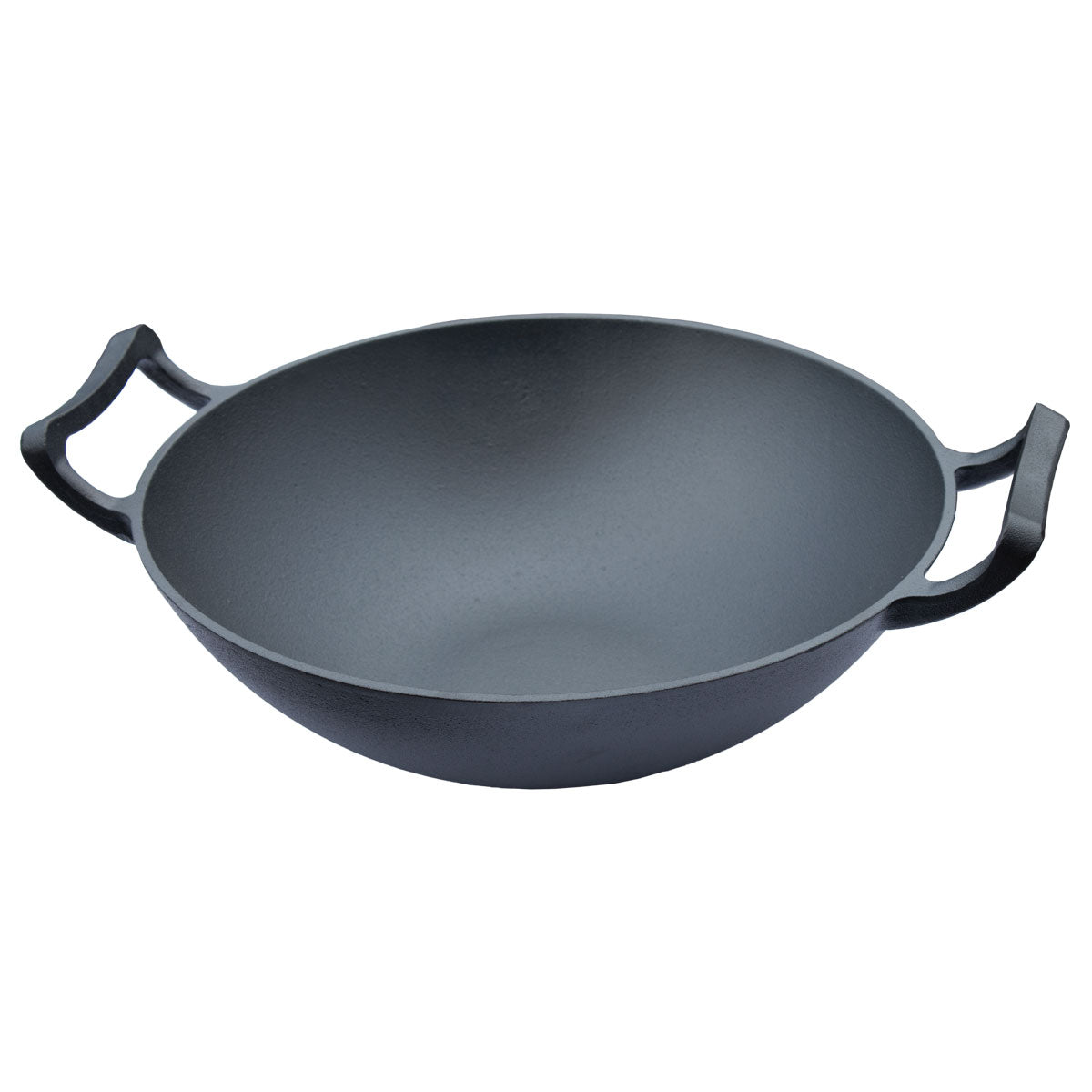 Schwarze Wok Pfanne aus Gusseisen für Grill und Herd